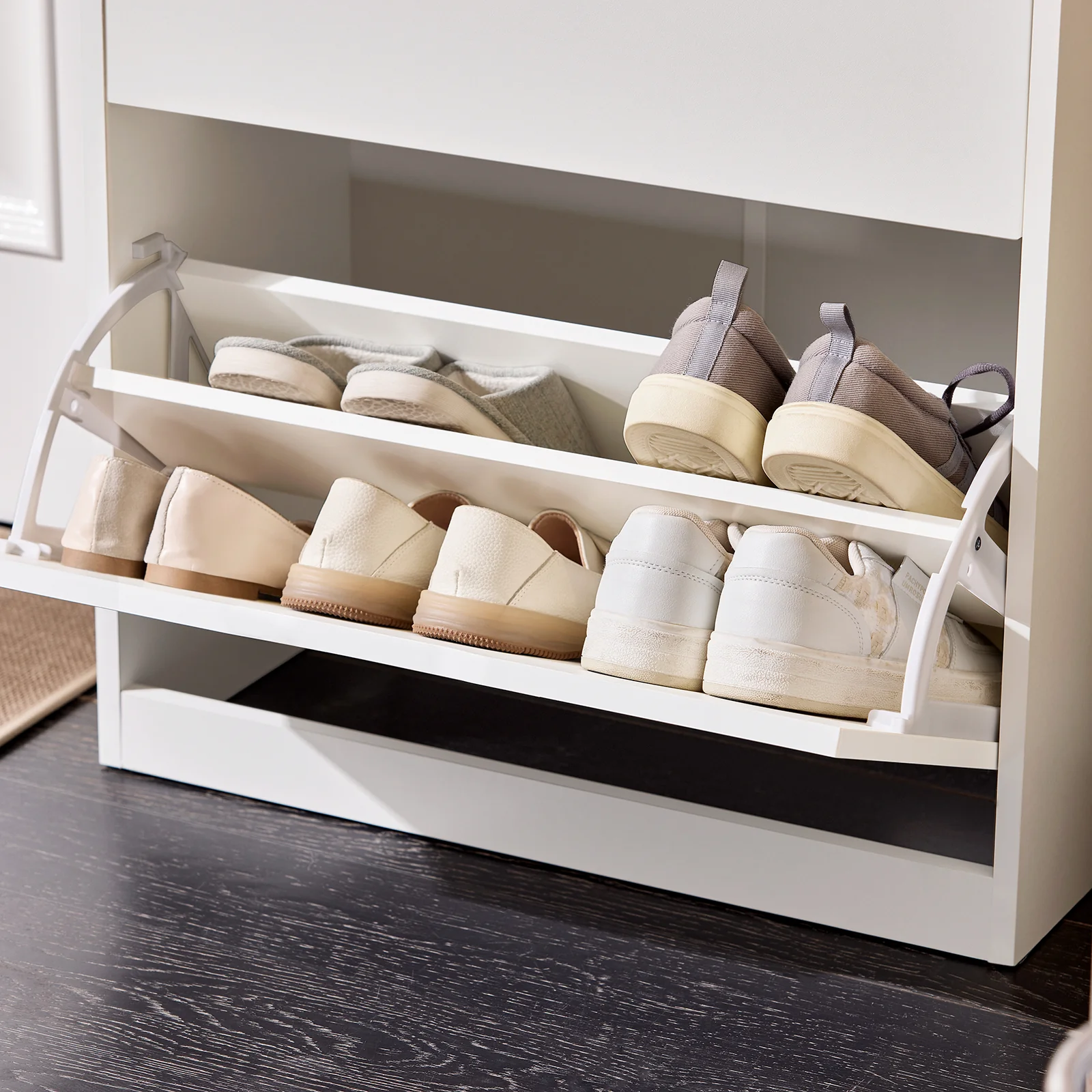 SoBuy FSR180-W Schoenenkast met 2 Klapdeuren & 1 Lade – Modern Meubel voor Hal, Gang of Slaapkamer, L60xP30xH90 cm, Wit - Image 11