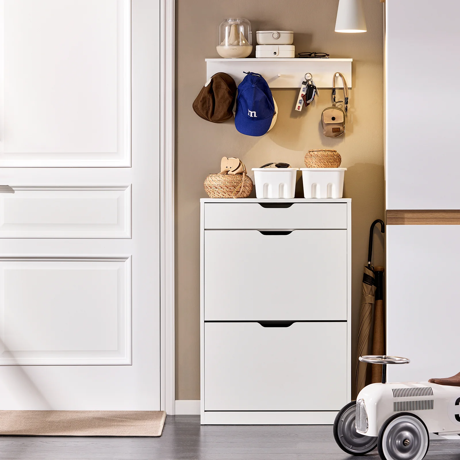 SoBuy FSR180-W Schoenenkast met 2 Klapdeuren & 1 Lade – Modern Meubel voor Hal, Gang of Slaapkamer, L60xP30xH90 cm, Wit - Image 2