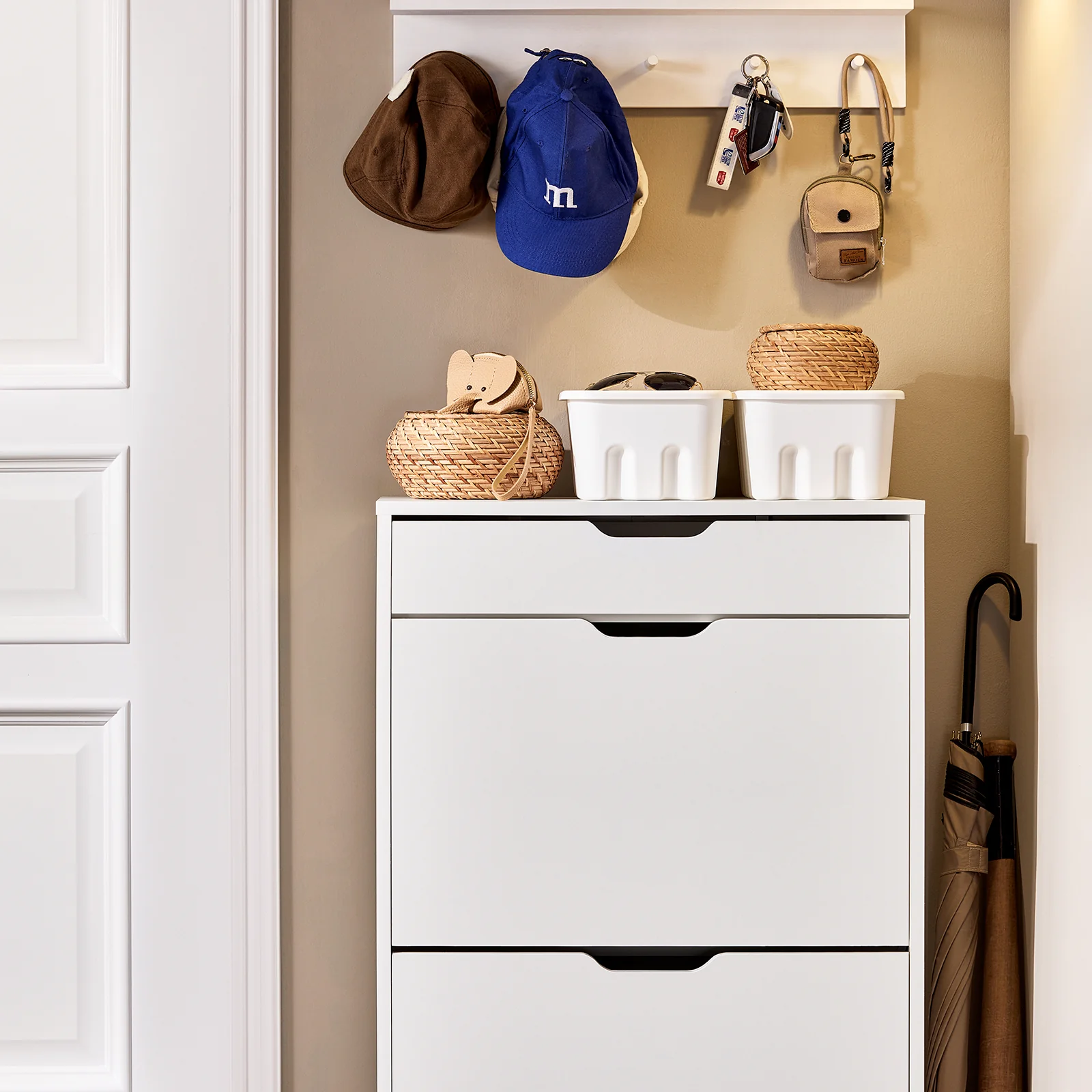 SoBuy FSR180-W Schoenenkast met 2 Klapdeuren & 1 Lade – Modern Meubel voor Hal, Gang of Slaapkamer, L60xP30xH90 cm, Wit - Image 6