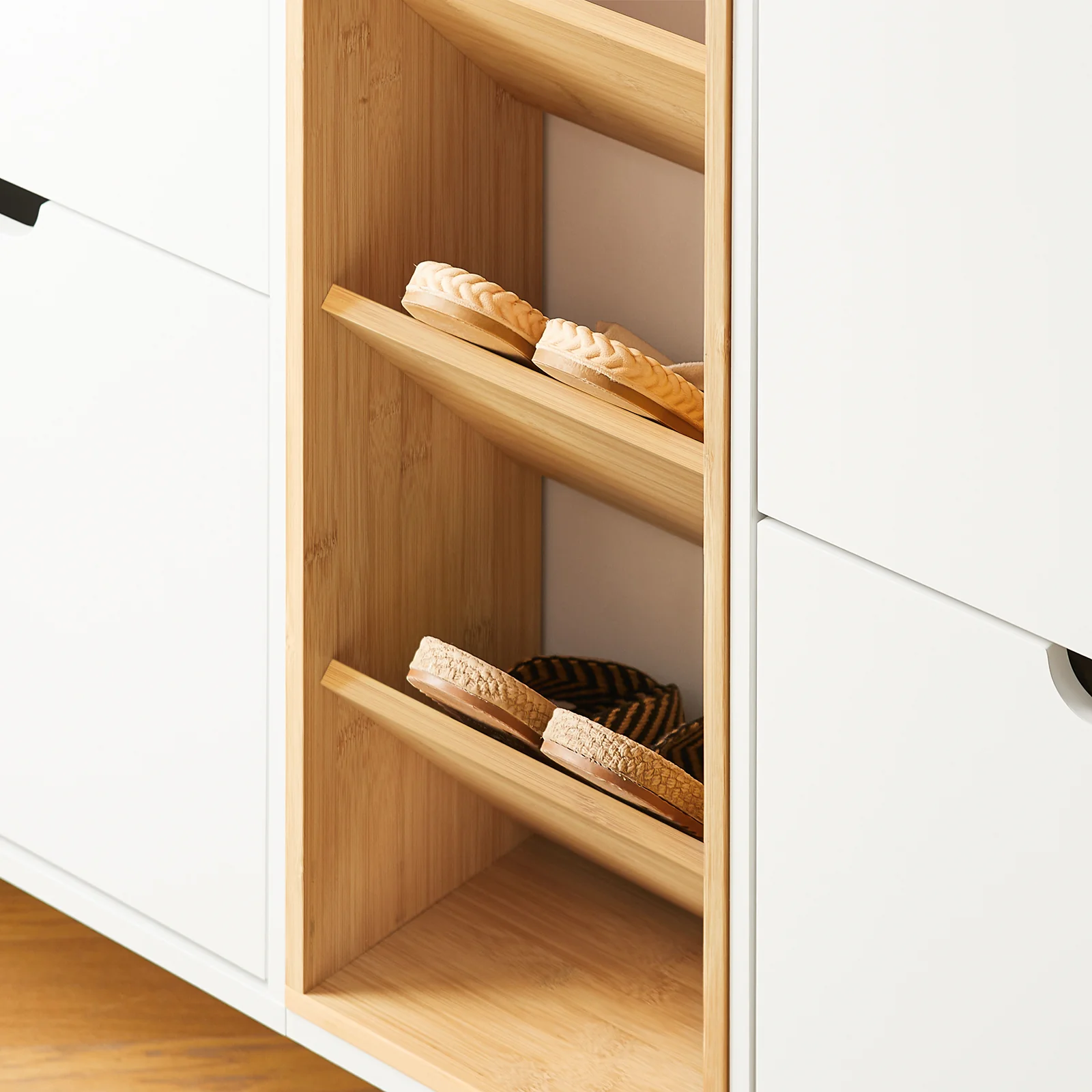SoBuy FSR183-WN Schoenenkast, schoenenopslag, entreekast, schoenenkast, opbergkast, commode met 4 kleppen en 3 open vakken, opbergdoos - Image 7