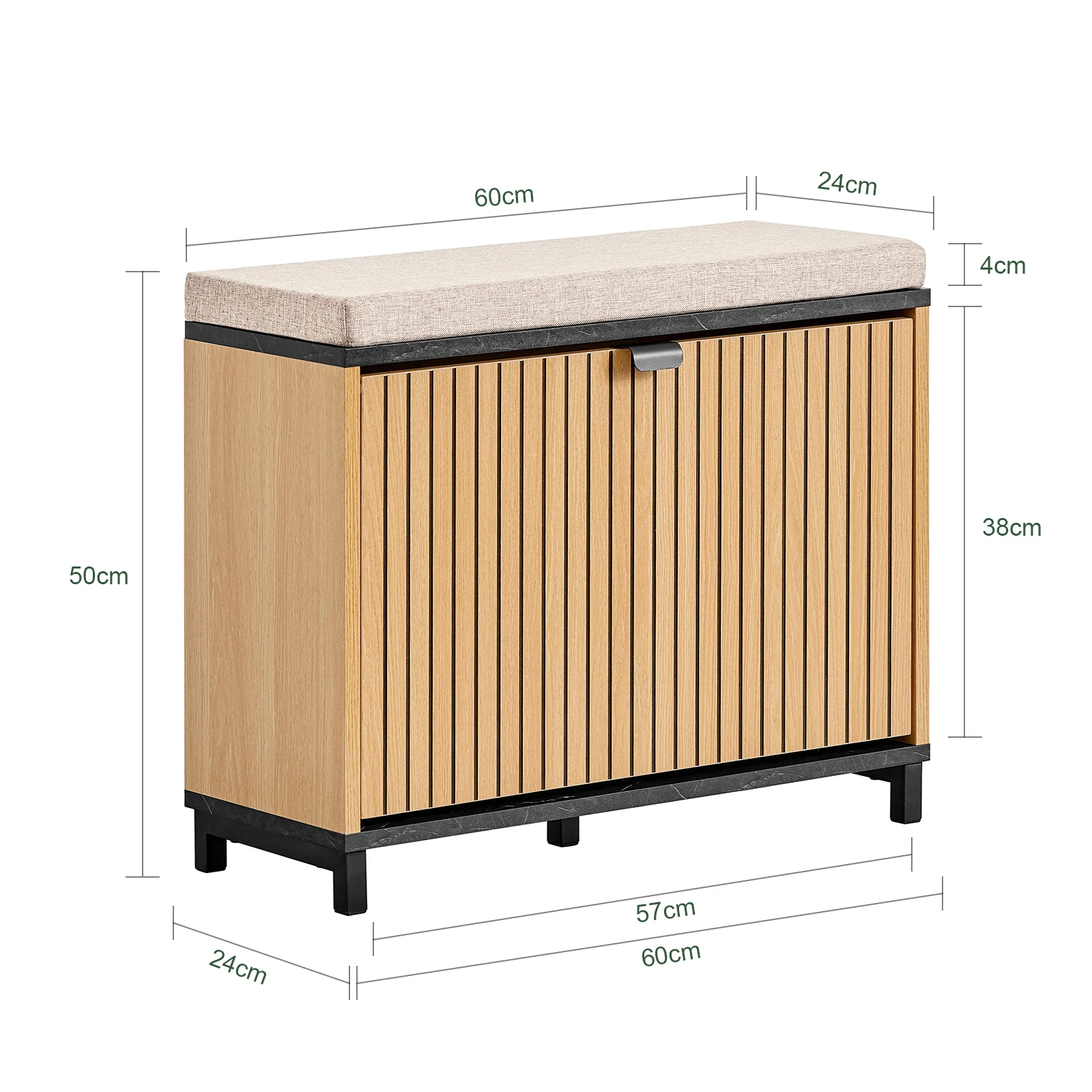 Pre-order SoBuy FSR201-N Schoenenbank, entree, met gevoerde zitting, comfortabel, inklapbaar, zwart en licht hout, ondersteunt 113 kg, 60 x 24 x 50 cm - Image 5
