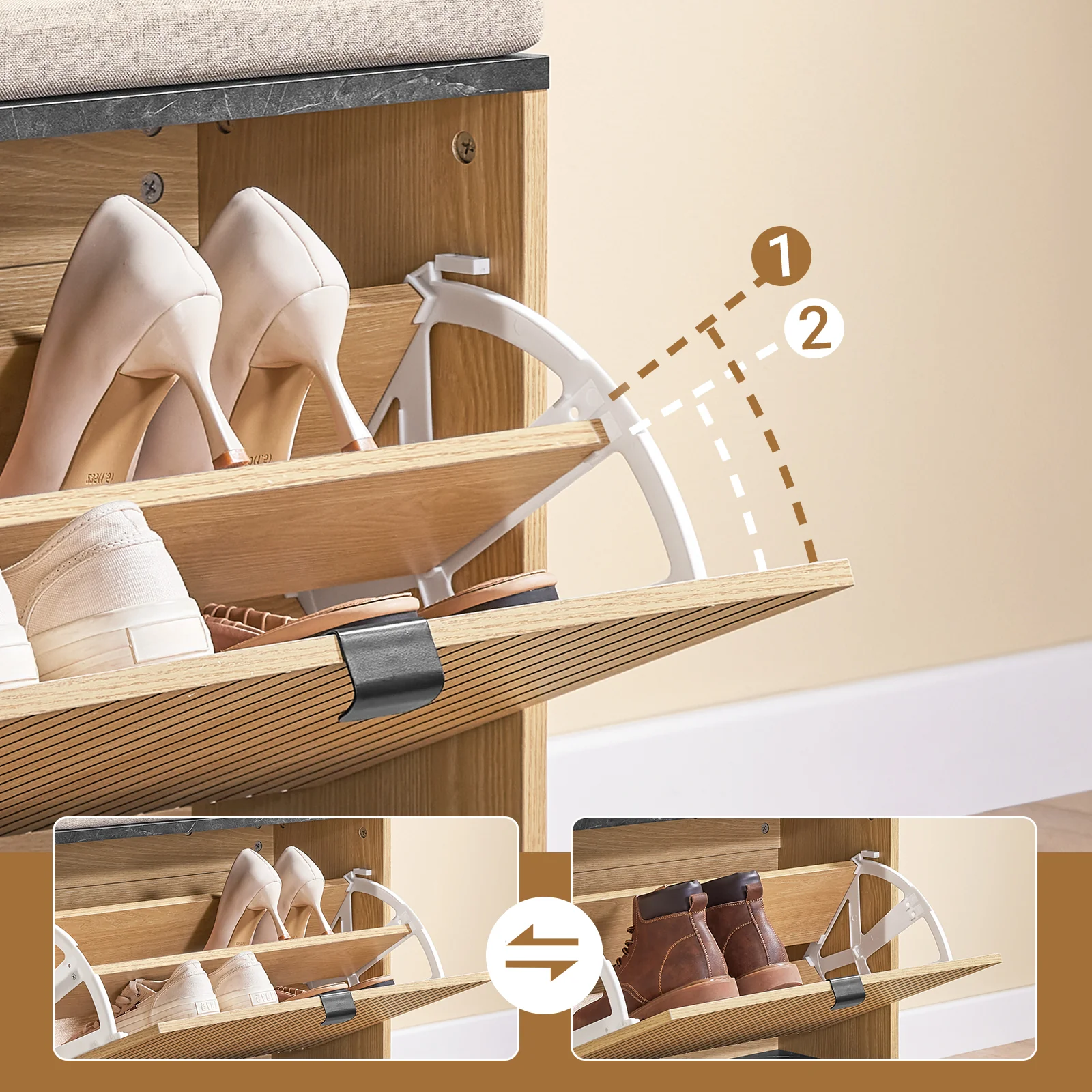 Pre-order SoBuy FSR201-N Schoenenbank, entree, met gevoerde zitting, comfortabel, inklapbaar, zwart en licht hout, ondersteunt 113 kg, 60 x 24 x 50 cm - Image 6