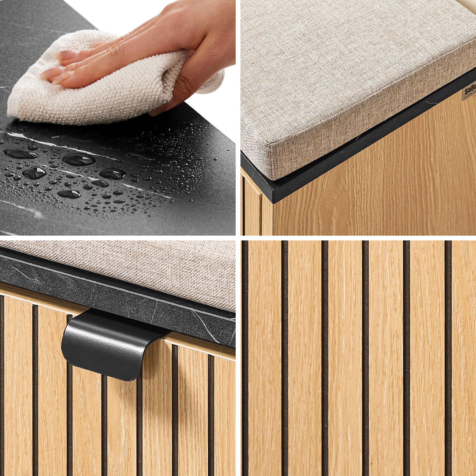 Pre-order SoBuy FSR201-N Schoenenbank, entree, met gevoerde zitting, comfortabel, inklapbaar, zwart en licht hout, ondersteunt 113 kg, 60 x 24 x 50 cm - Image 9