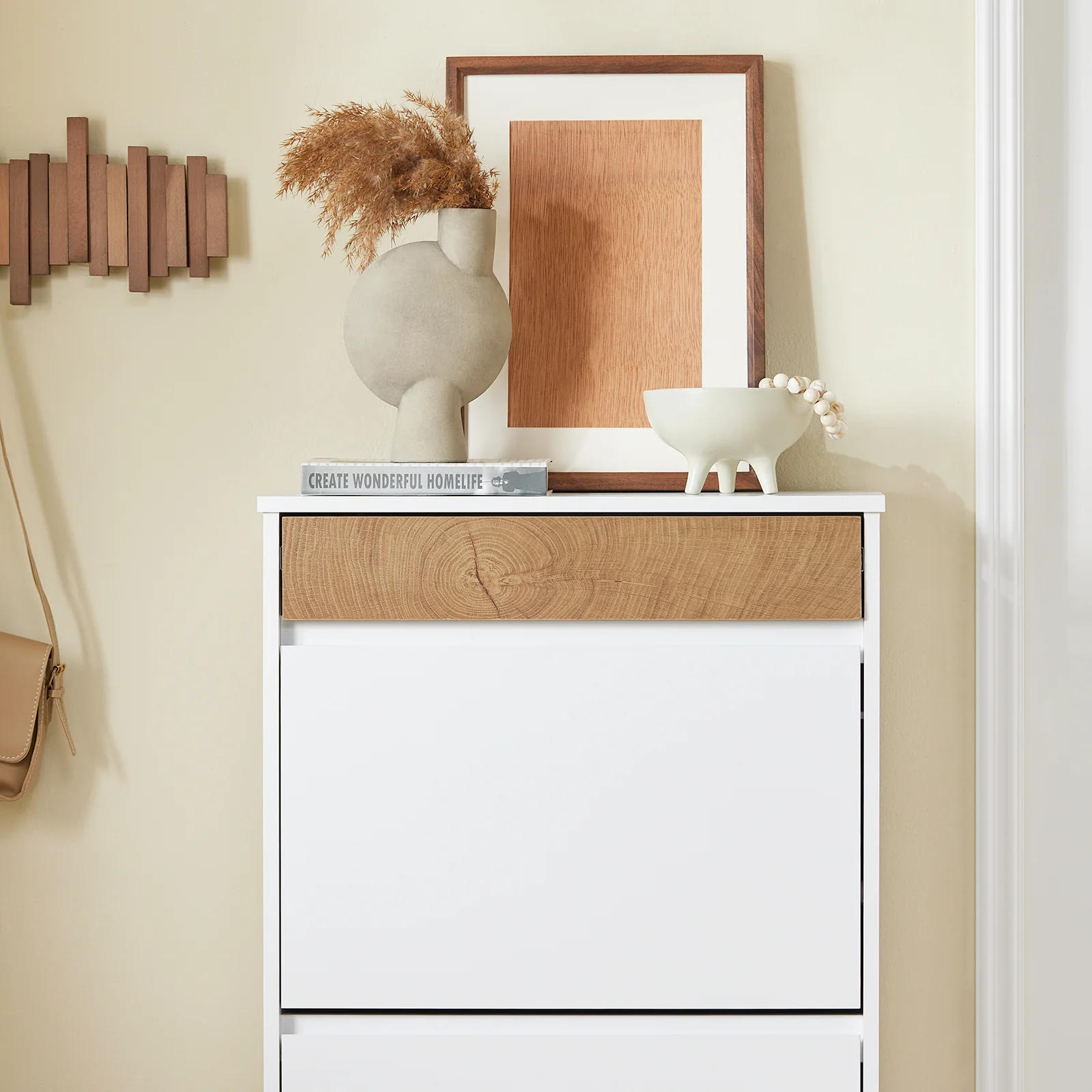 Pre-order SoBuy FSR205-WN Schoenenrek, schoenenkast, entree – compact met lade en kanteldeuren – Scandinavisch design voor entree en hal – wit hout 61 x 26 x 91 cm - Image 10