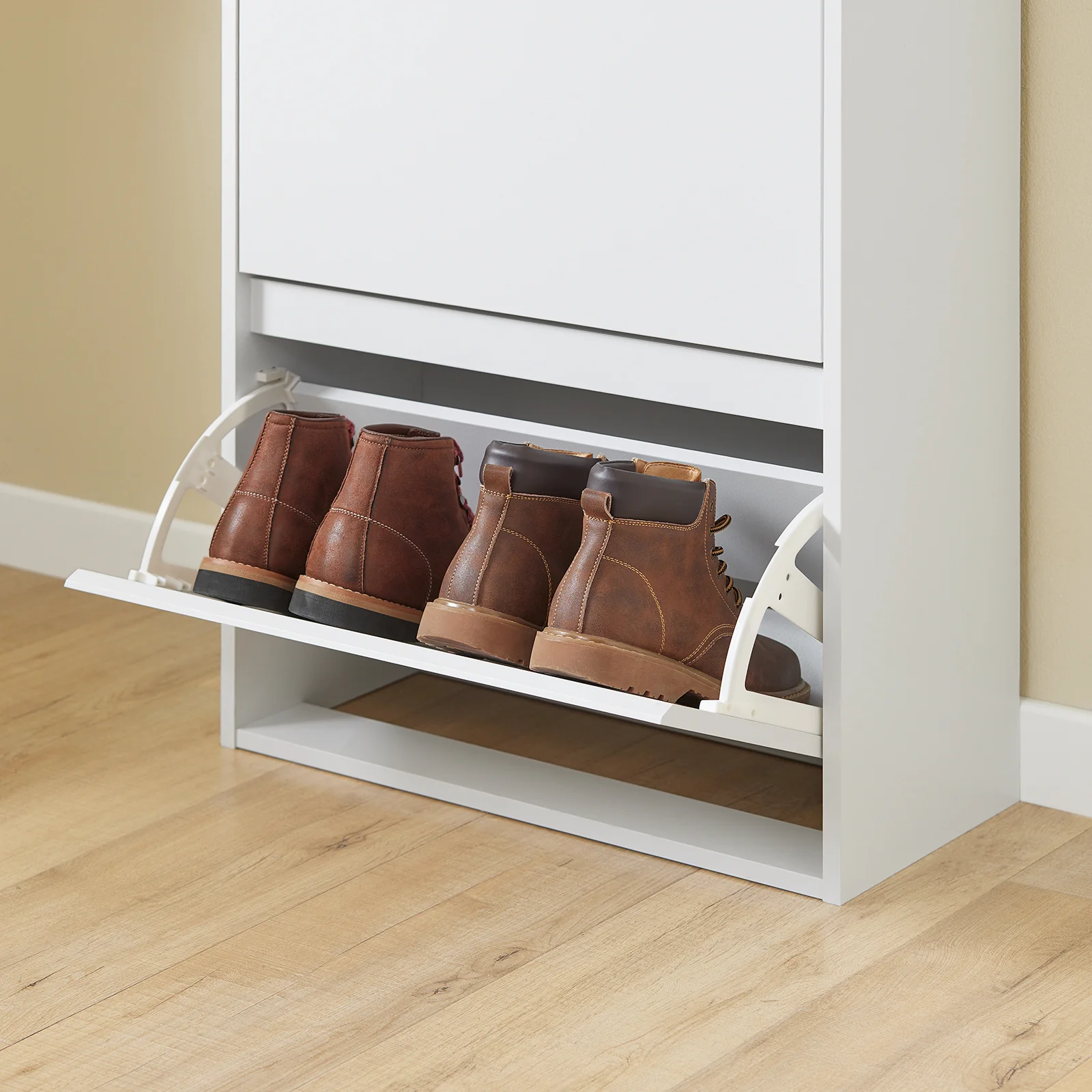 Pre-order SoBuy FSR205-WN Schoenenrek, schoenenkast, entree – compact met lade en kanteldeuren – Scandinavisch design voor entree en hal – wit hout 61 x 26 x 91 cm - Image 11