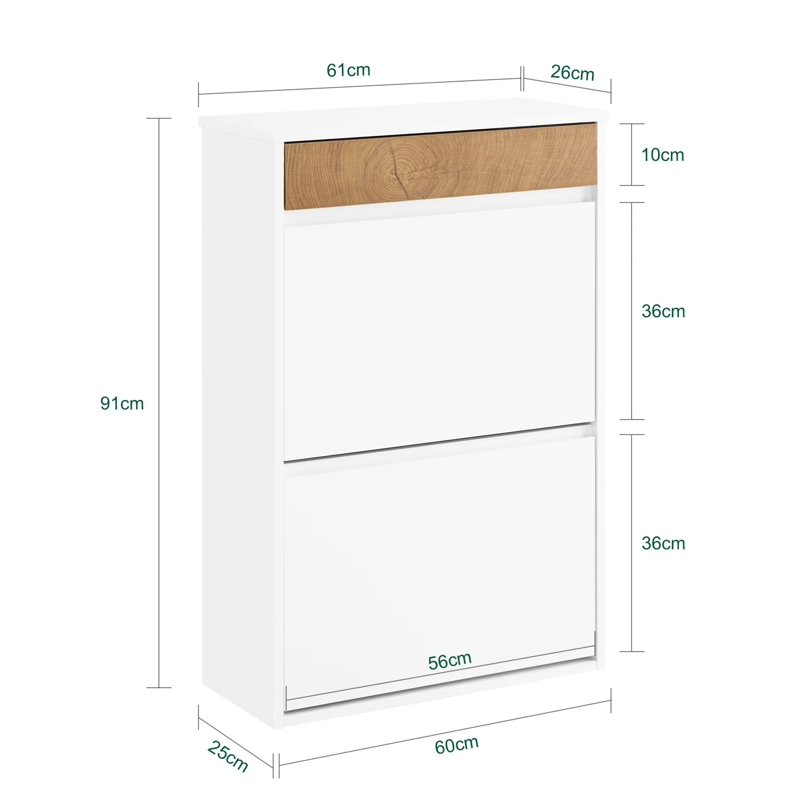 Pre-order SoBuy FSR205-WN Schoenenrek, schoenenkast, entree – compact met lade en kanteldeuren – Scandinavisch design voor entree en hal – wit hout 61 x 26 x 91 cm - Image 5