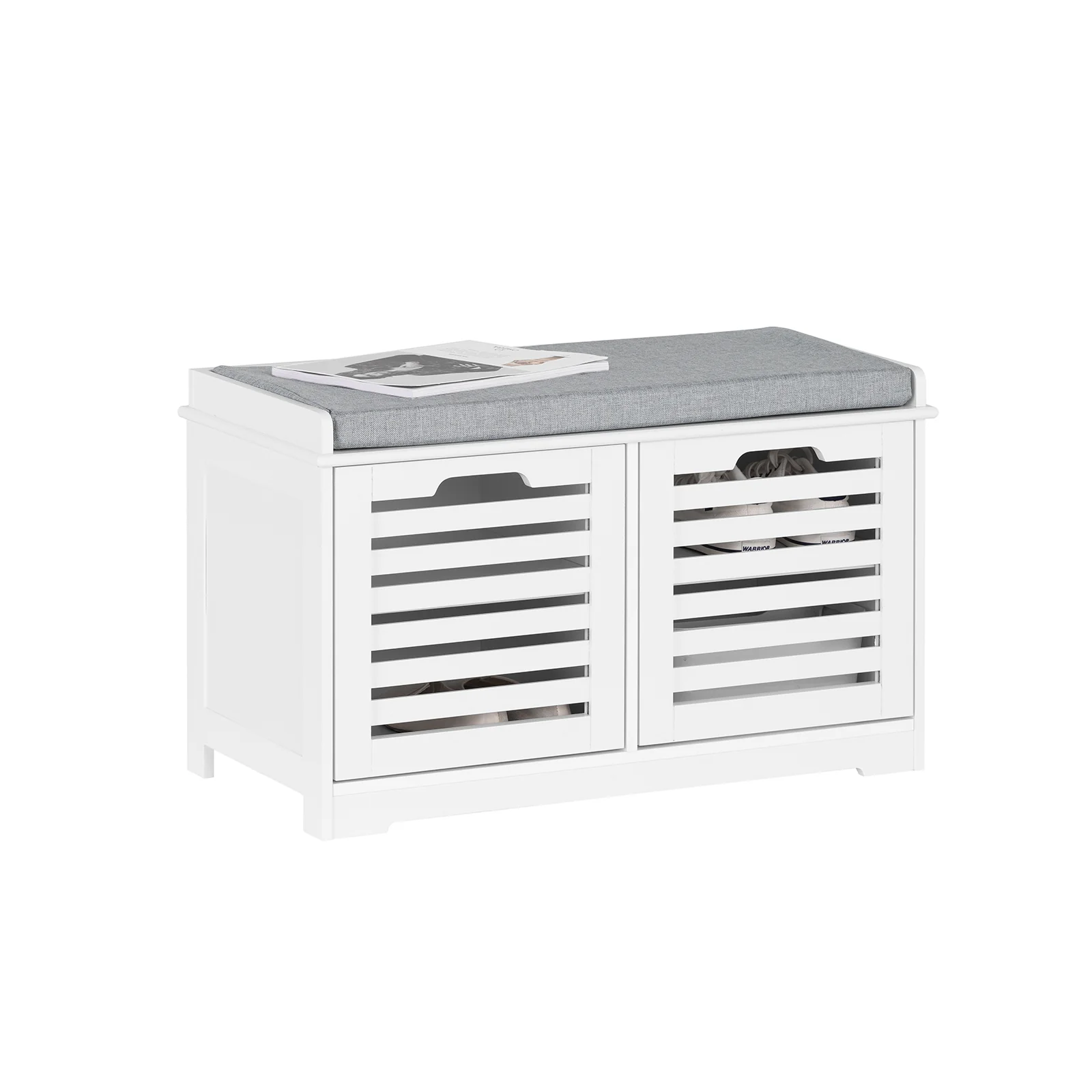 Pre-order SoBuy FSR23-II-W Schoenenbank met Opbergruimte – 2 Deuren & Comfortabel Kussen – Halmeubel 71x35x43cm, Wit