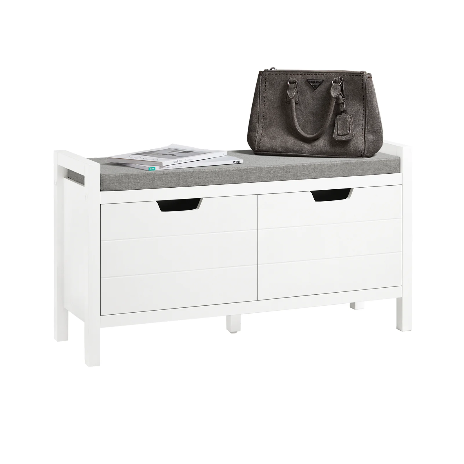 SoBuy FSR63-II-W – Schoenenkast met Zacht Kussen – Opberg Bankje met Deuren, Hoge Draagkracht 150 kg – Wit, 91×30×50 cm