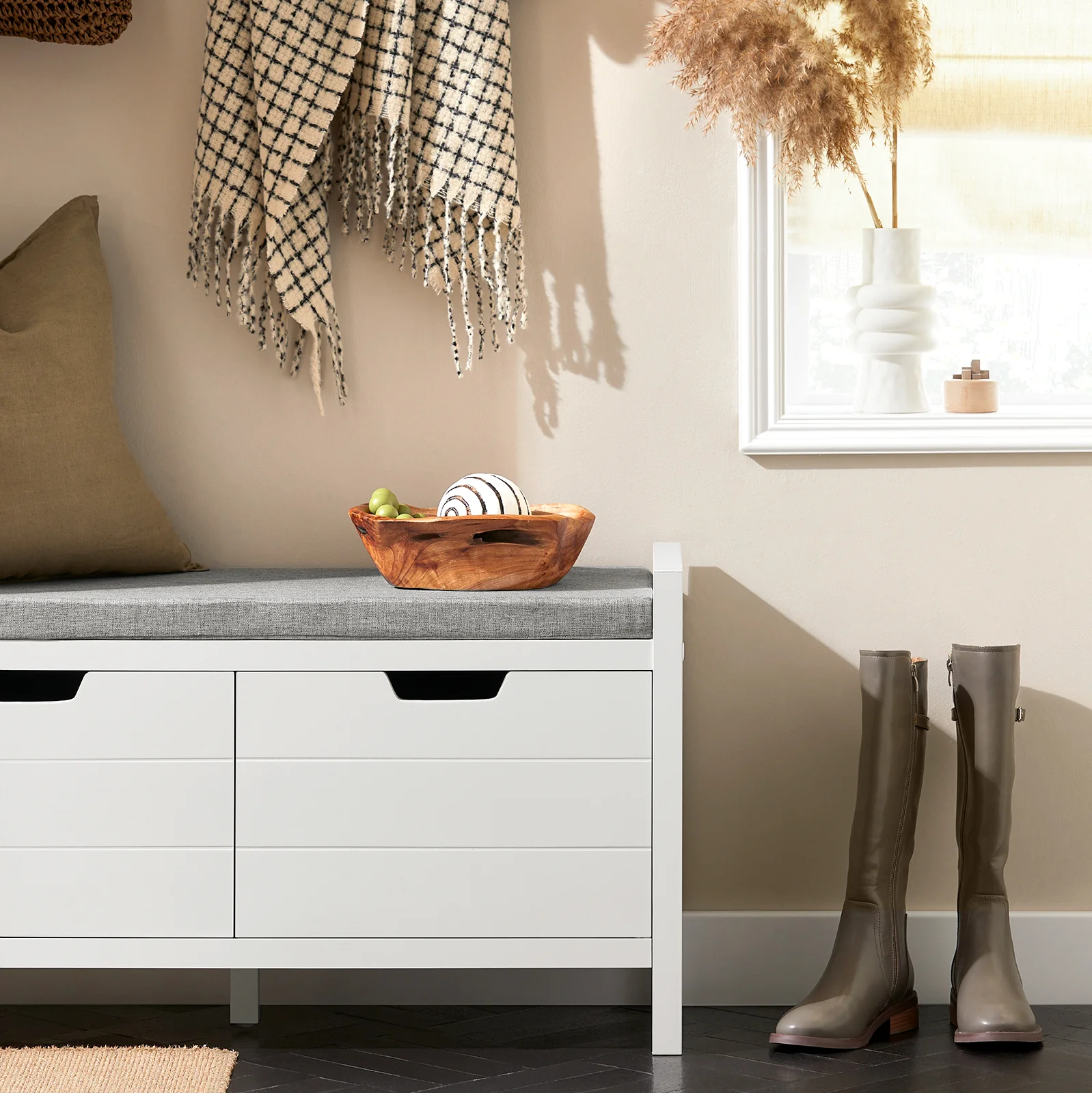 SoBuy FSR63-II-W – Schoenenkast met Zacht Kussen – Opberg Bankje met Deuren, Hoge Draagkracht 150 kg – Wit, 91×30×50 cm - Image 12