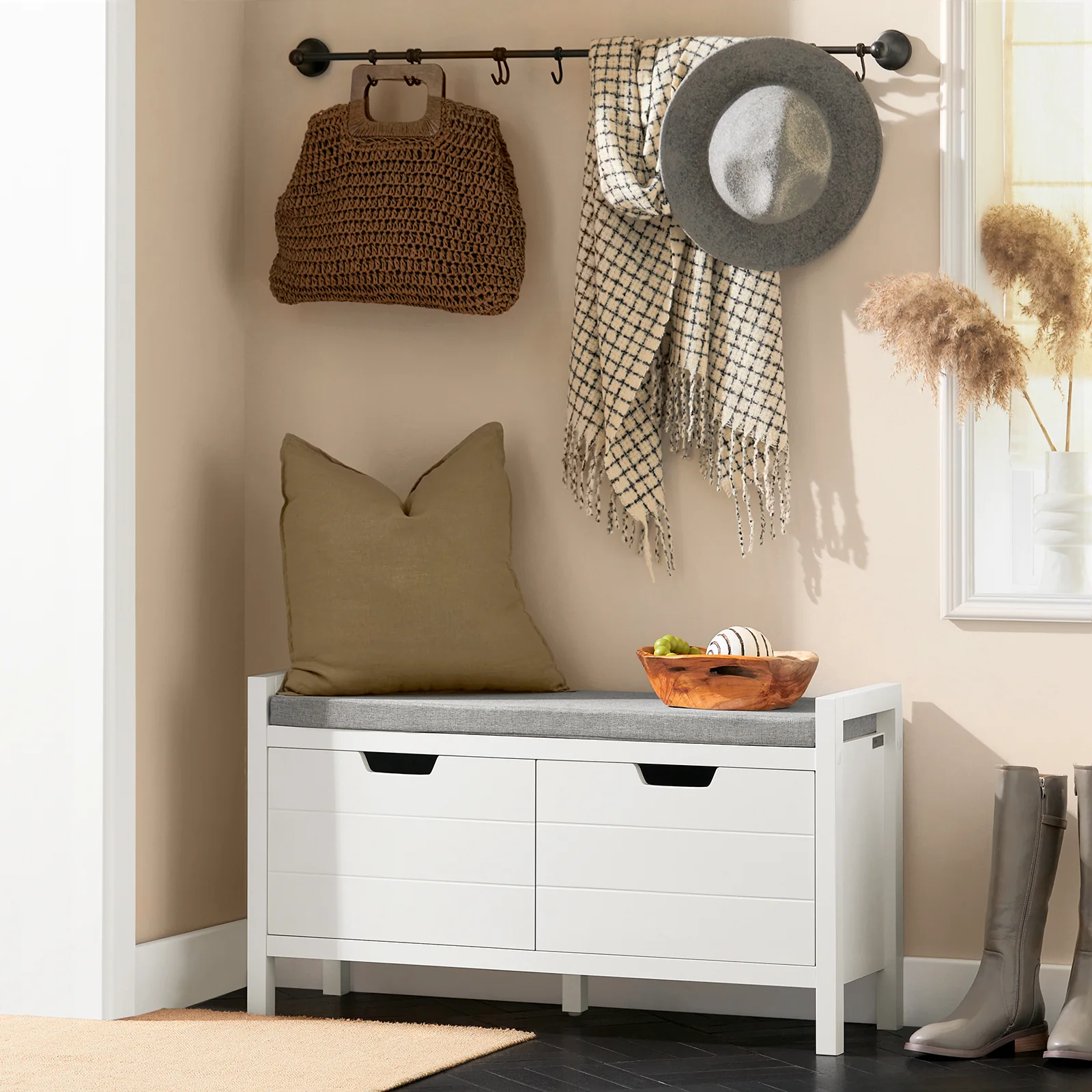 SoBuy FSR63-II-W – Schoenenkast met Zacht Kussen – Opberg Bankje met Deuren, Hoge Draagkracht 150 kg – Wit, 91×30×50 cm - Image 14