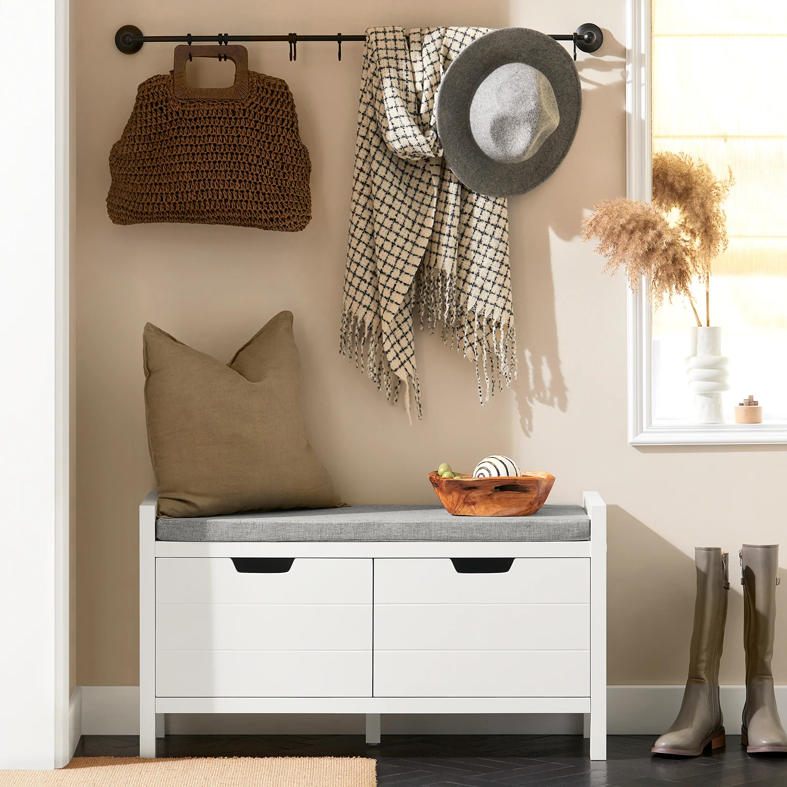 SoBuy FSR63-II-W – Schoenenkast met Zacht Kussen – Opberg Bankje met Deuren, Hoge Draagkracht 150 kg – Wit, 91×30×50 cm - Image 3