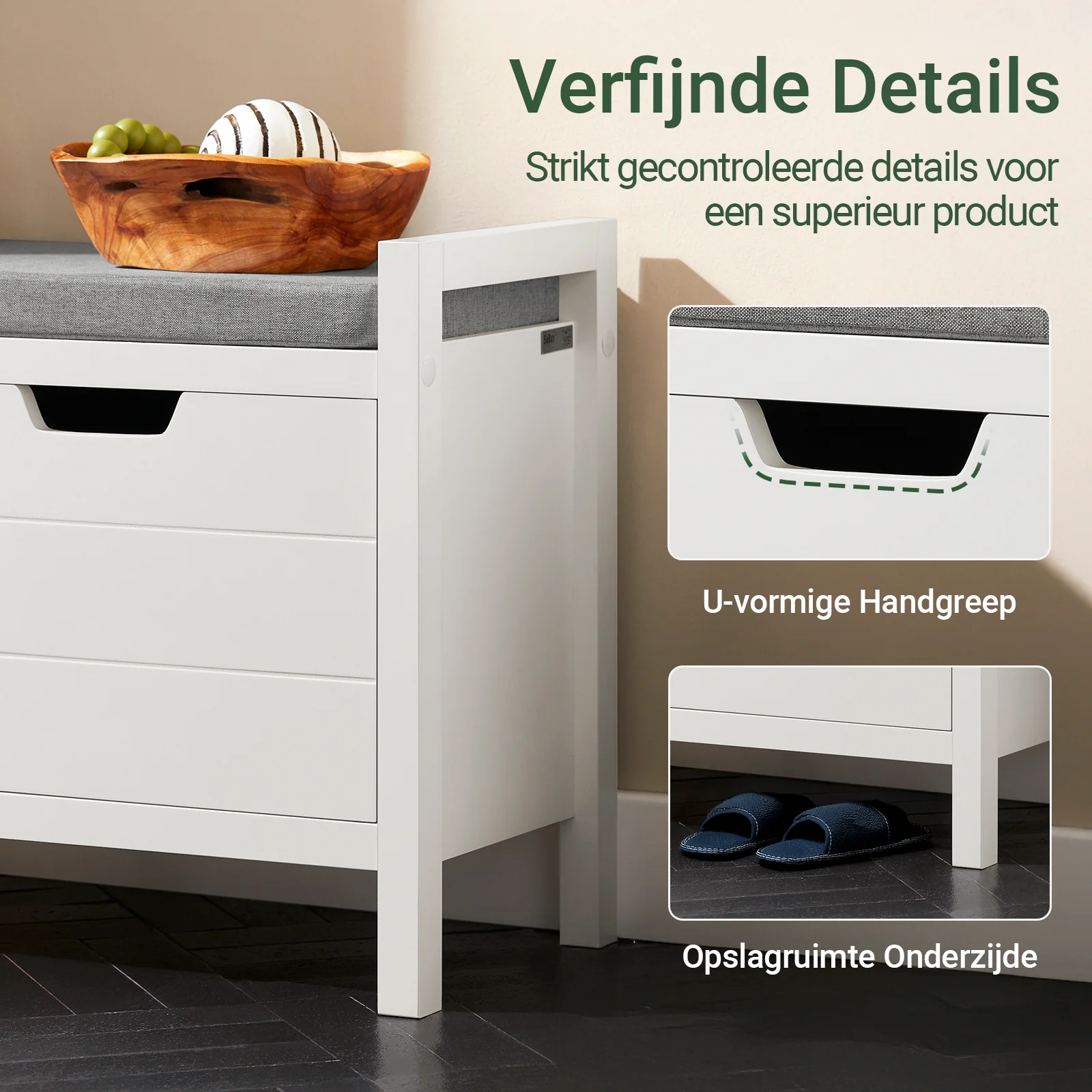 SoBuy FSR63-II-W – Schoenenkast met Zacht Kussen – Opberg Bankje met Deuren, Hoge Draagkracht 150 kg – Wit, 91×30×50 cm - Image 5