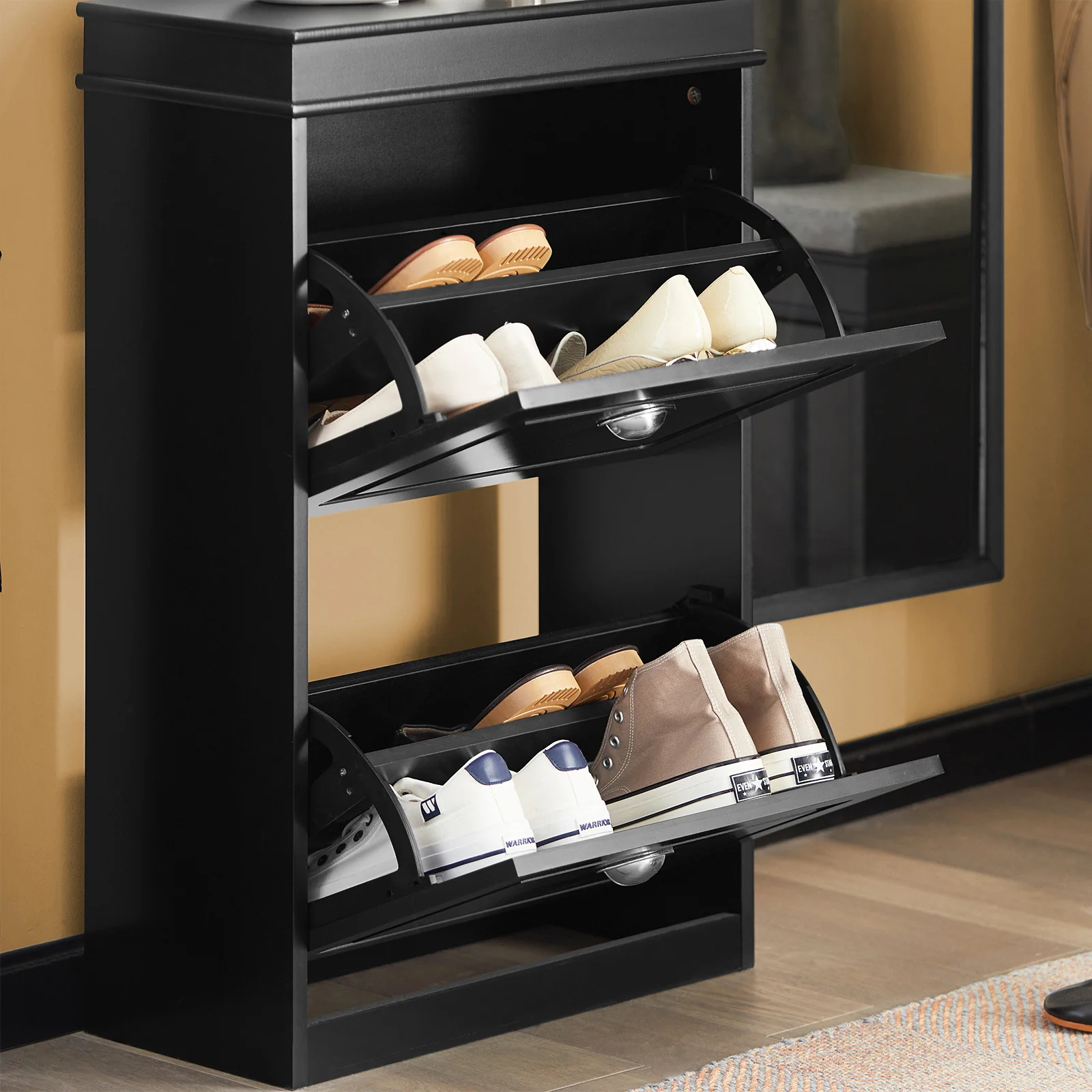 SoBuy FSR78-SCH Schoenenkast met 2 Oprolbare Deuren, Schoenenopslag voor de Hal, 8 Paar Schoenen, 54x24x83 cm, Zwart - Image 11