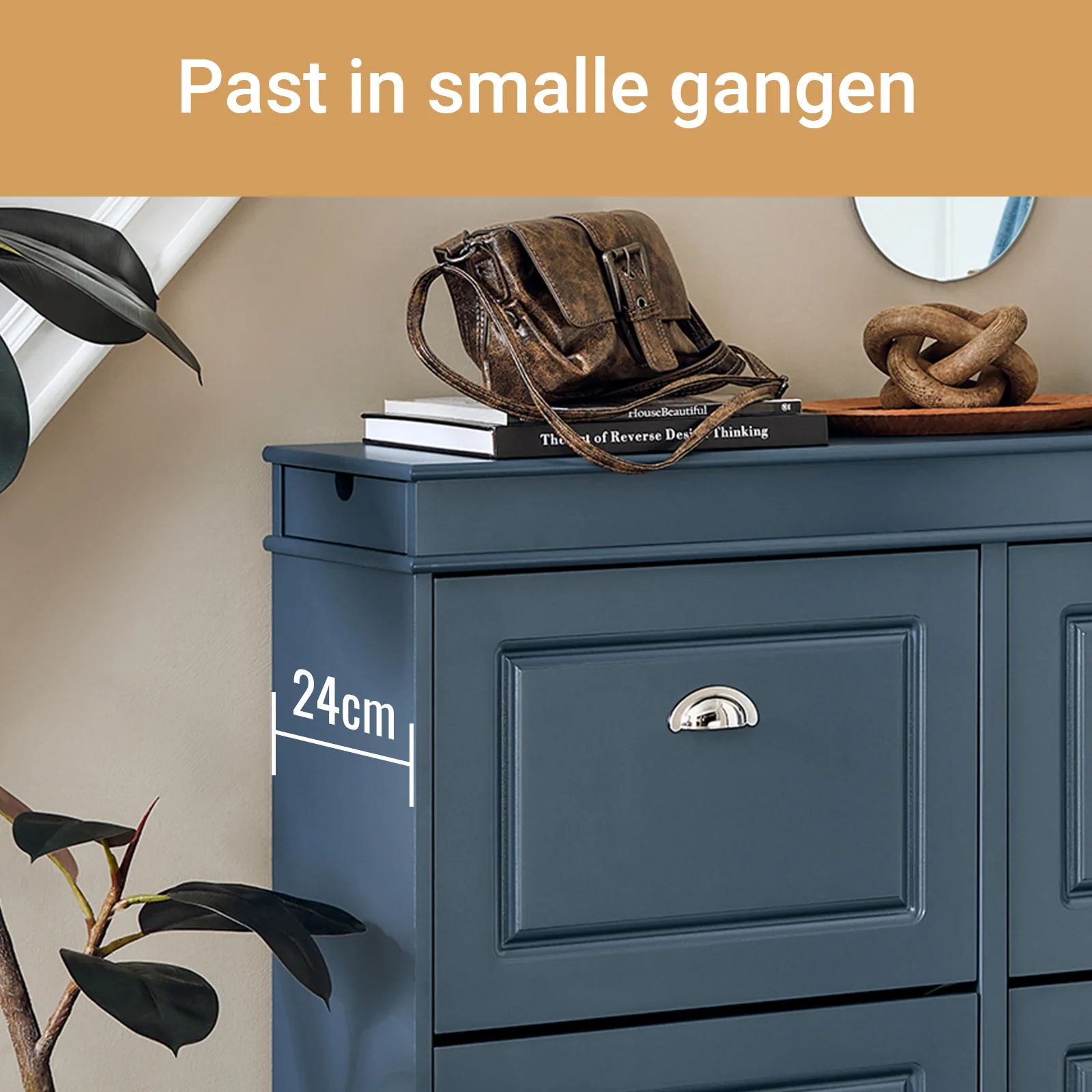SoBuy FSR79-B Schoenenkast met 4 Kleppen, Schoenenopbergkast voor Hal, Schoenenmeubel, Opbergruimte voor 16 Paar Schoenen, voor Gang en Entree, 105x24x83 cm, Blauw - Image 6