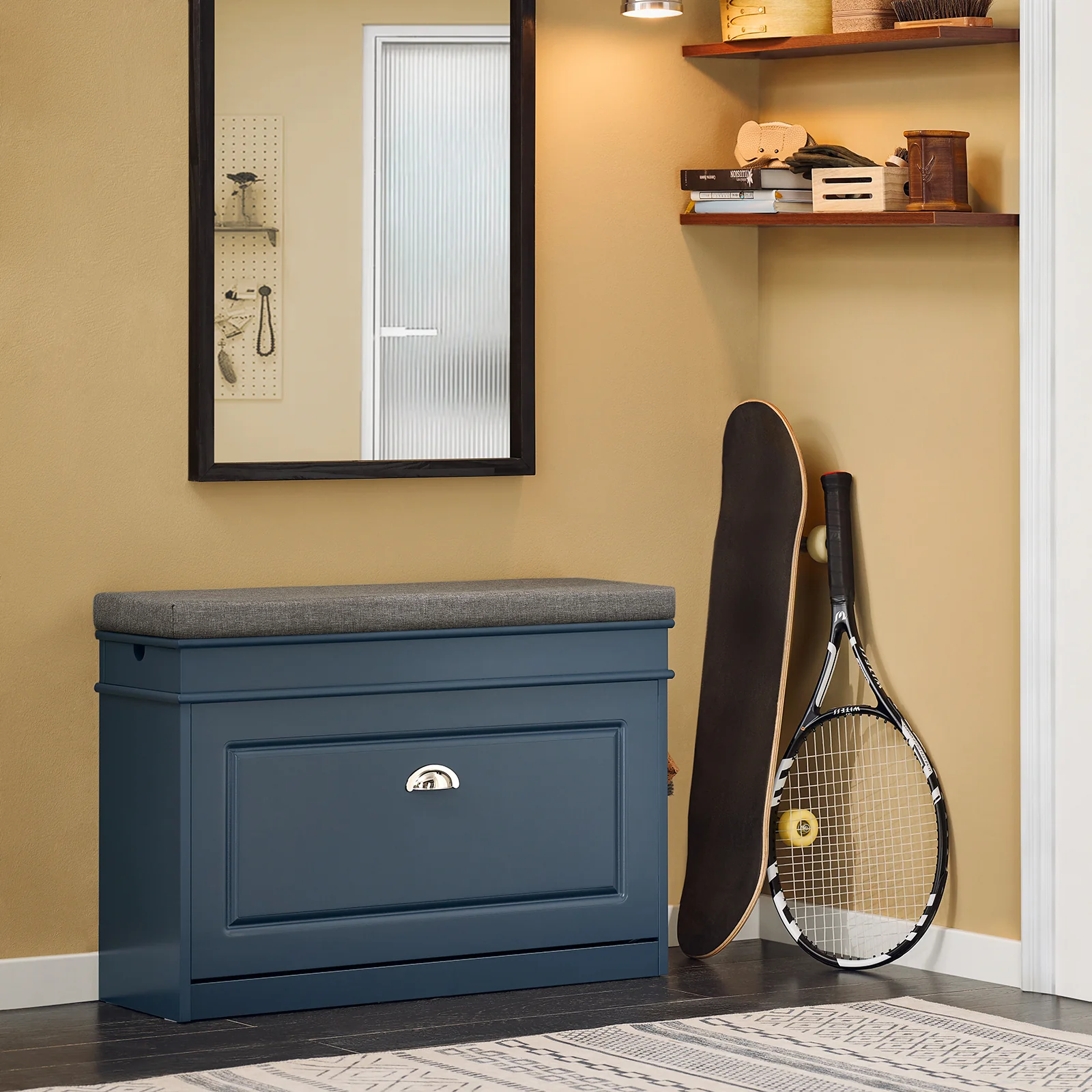 SoBuy FSR82-L-B Schoenenbank voor de Hal - Schoenenbank met Klapdeksel en Kussen - Opbergbank voor Schoenen voor Gang of Woonkamer - 75x24x51 cm, Draagvermogen 150 kg, Blauw - Image 12