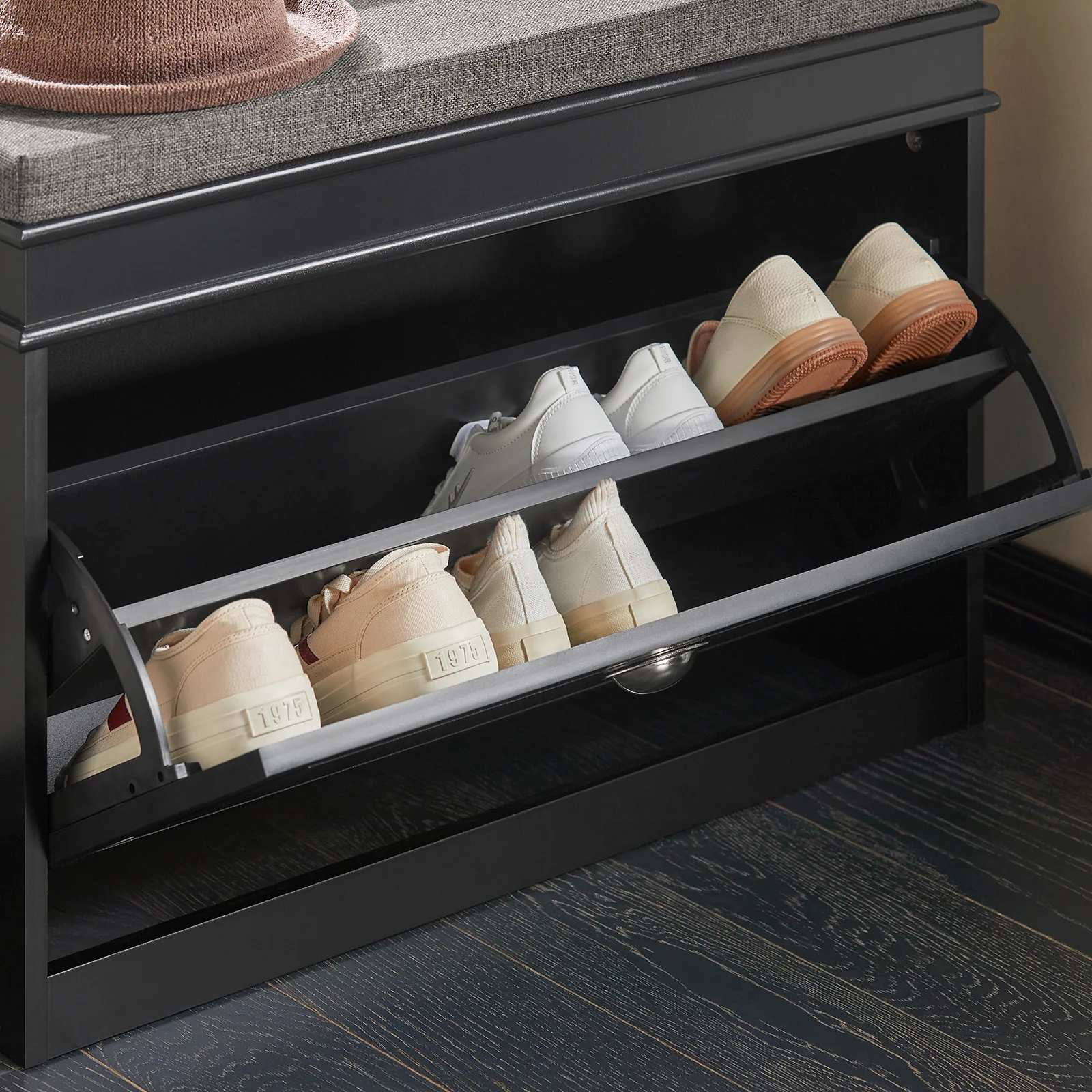SoBuy FSR82-L-SCH Schoenenbank, Schoenenkast met Gevoerd Kussen en 1 Klep, Schoenenopberger, Opbergbank voor Woonkamer, Hal, Slaapkamer, L75xD24xH51 cm, Zwart - Image 9