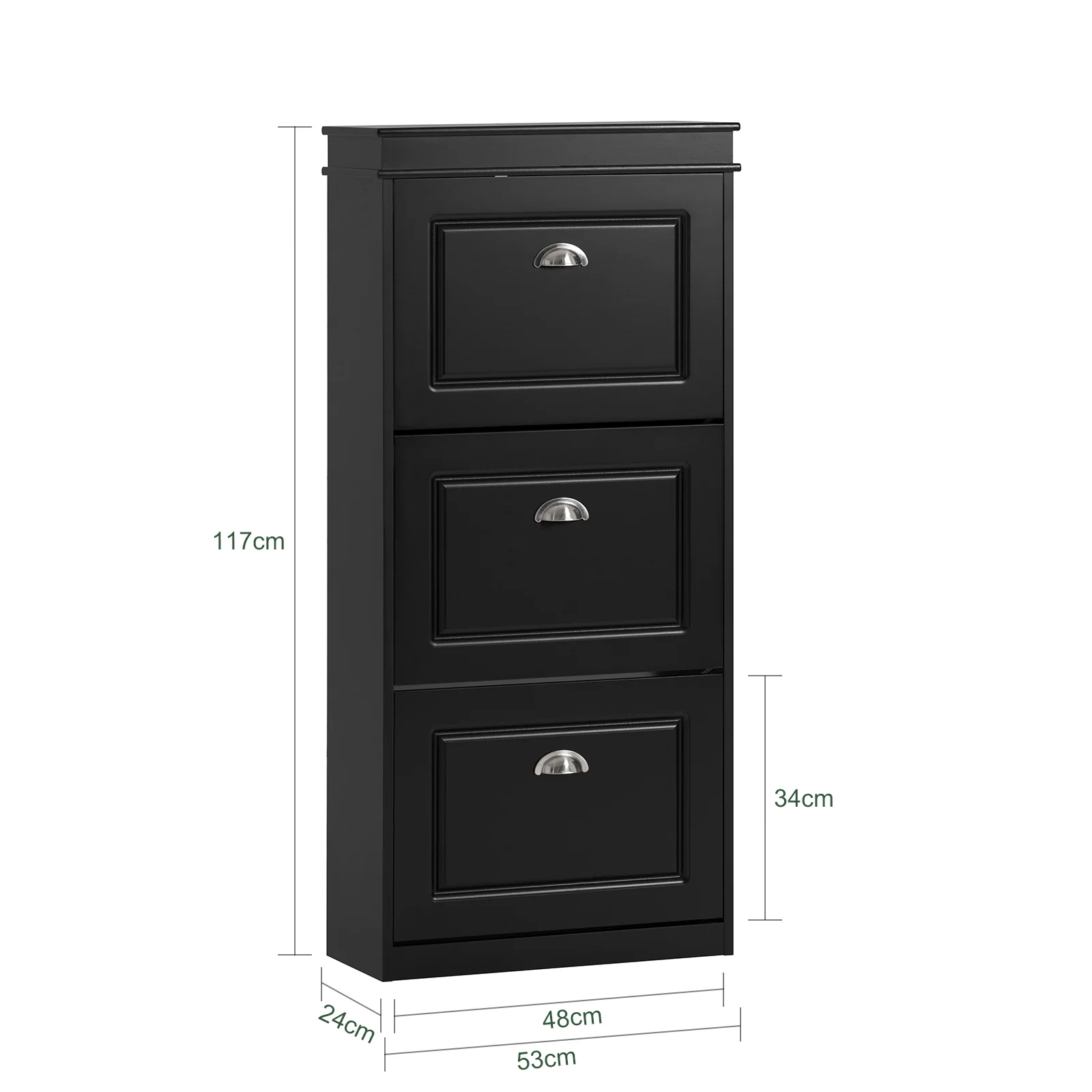 SoBuy FSR94-SCH Schoenenkast met 3 Deuren, Opbergruimte voor 12 Paar Schoenen, Compacte Garderobe voor Hal, 53x24x117 cm, Zwart - Image 5