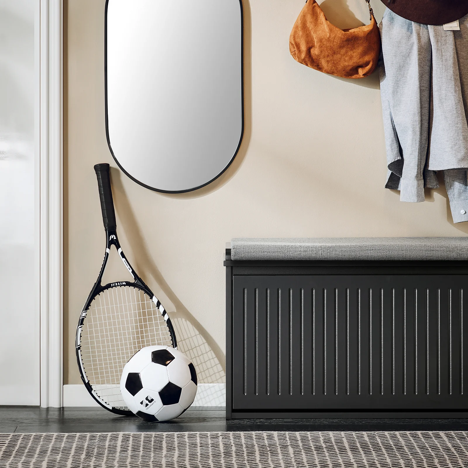 Pre-order SoBuy FSR98-L-SCH Schoenenbank met Kussen en Opbergruimte – Zwarte Schoenenkast met Klep, 80x26x45 cm, Belastbaar tot 155 kg - Image 10