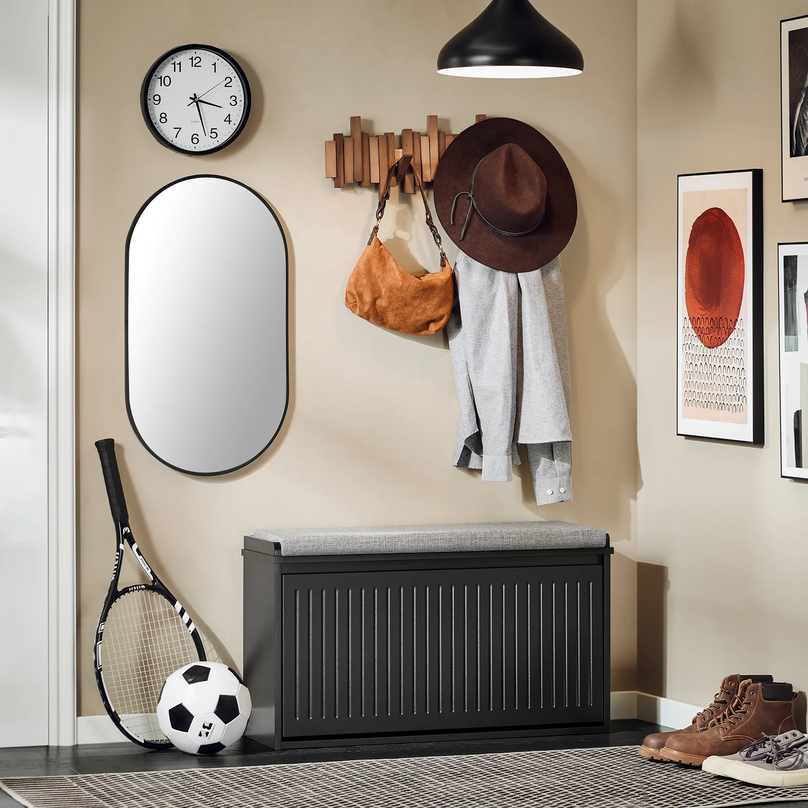 Pre-order SoBuy FSR98-L-SCH Schoenenbank met Kussen en Opbergruimte – Zwarte Schoenenkast met Klep, 80x26x45 cm, Belastbaar tot 155 kg - Image 4