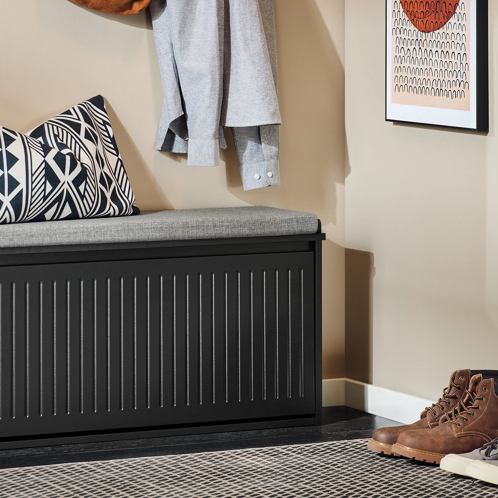Pre-order SoBuy FSR98-L-SCH Schoenenbank met Kussen en Opbergruimte – Zwarte Schoenenkast met Klep, 80x26x45 cm, Belastbaar tot 155 kg - Image 8