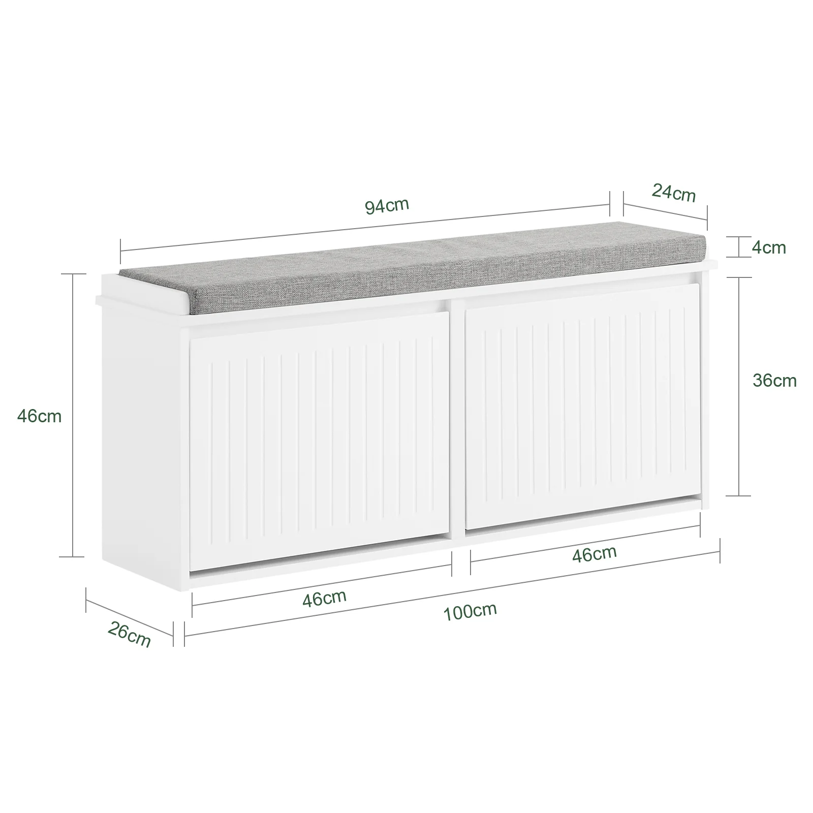 SoBuy FSR98-XL-W Schoenenbank met Opbergruimte en Comfortabel Kussen – 2 Deurtjes, Wit, 158 kg draagvermogen, L100 x B26 x H46 cm - Image 5