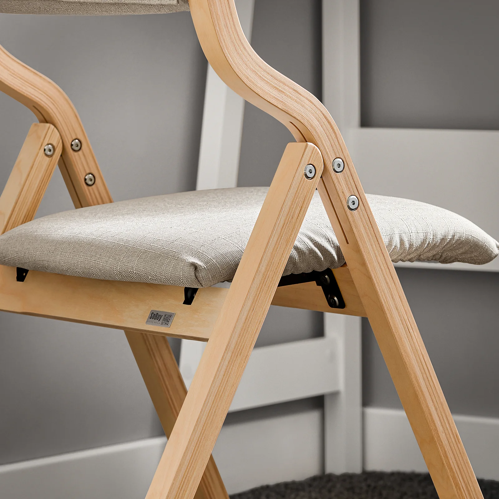 Pre-order SoBuy FST40-HGx2 Opvouwbare Eetkamerstoelen – Set van 2 | Gestoffeerd, Houten Frame | Ruimtebesparend & Comfortabel | Lichtgrijs - Image 6