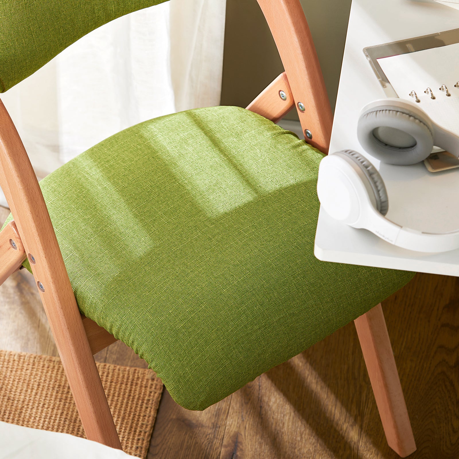 SoBuy FST92-GR Vouwstoel met Ergonomisch Kussen van Hout - Compacte Keuken- en Bureaustoel voor Eetkamer of Woonkamer, Perfect voor Kleine Ruimtes, Groen - Image 7