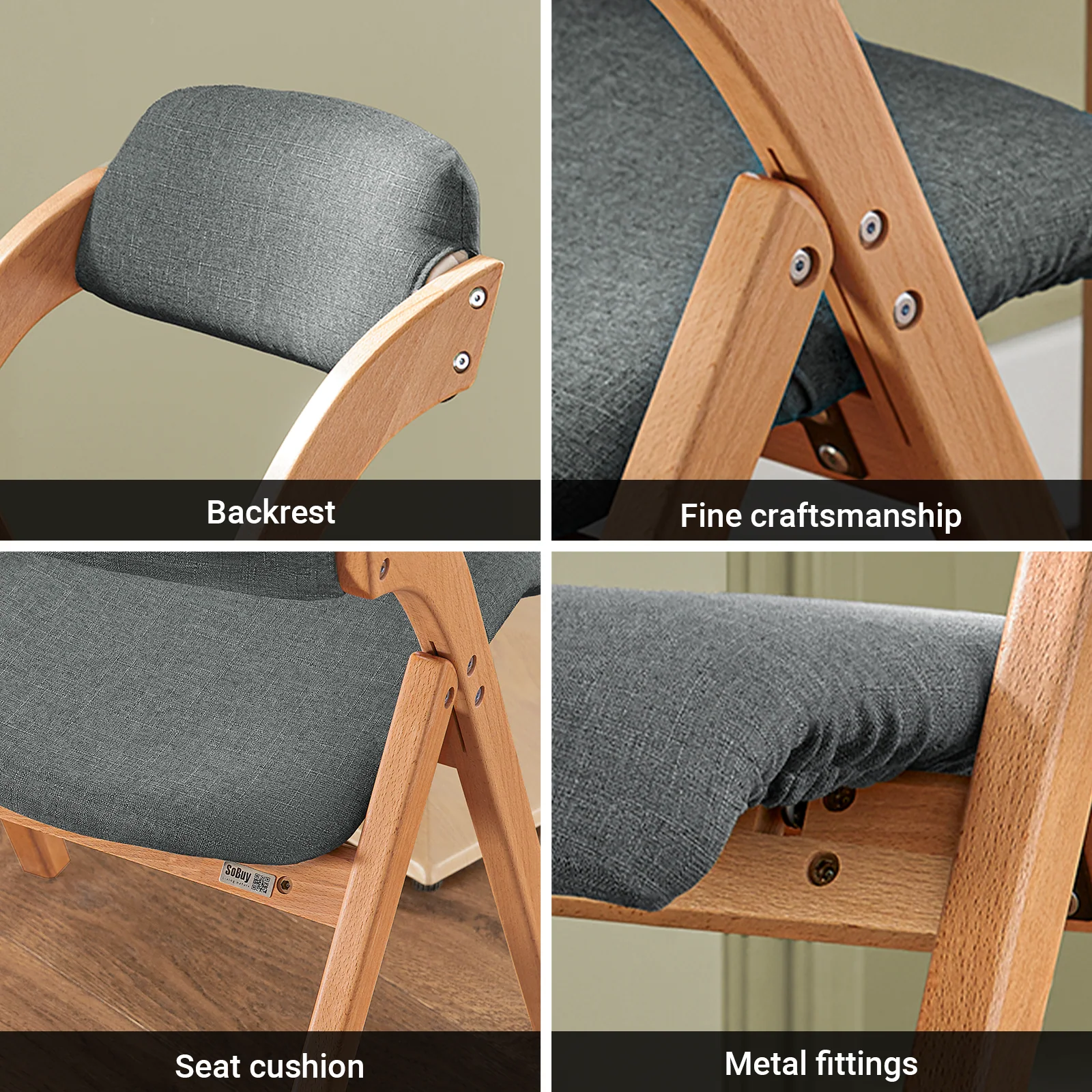 SoBuy FST92-SGx2 Opvouwbare Eetkamerstoelen – Set van 2 | Ergonomisch, Bekleed & Ruimtebesparend | Donkergrijs - Image 6