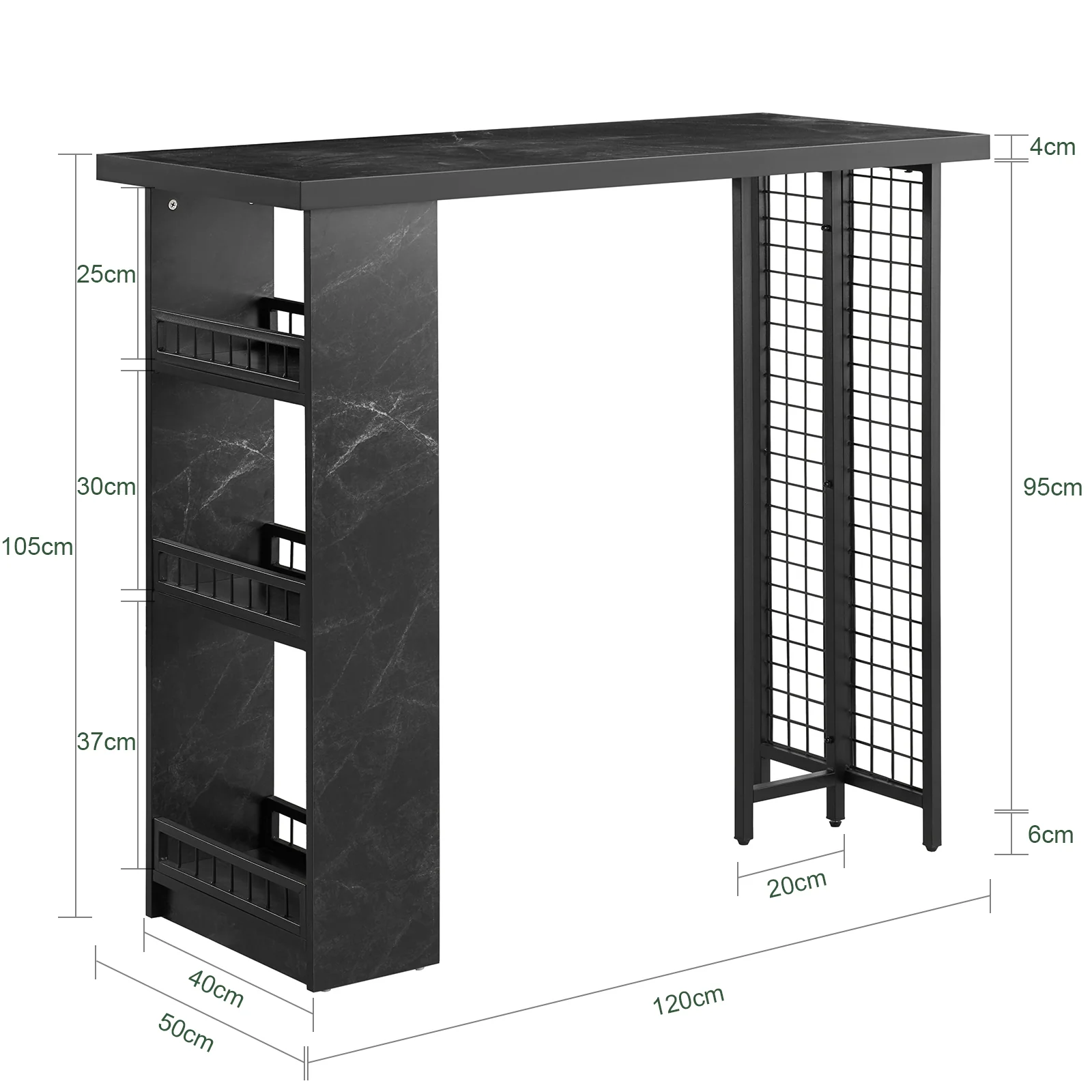 SoBuy FWT100-SCH Design Bartafel, Eettafel, Keukentafel, Bistrotafel met 3 Planken, Hoge Tafel met Houders voor Wijnglazen en Flessen - Image 4