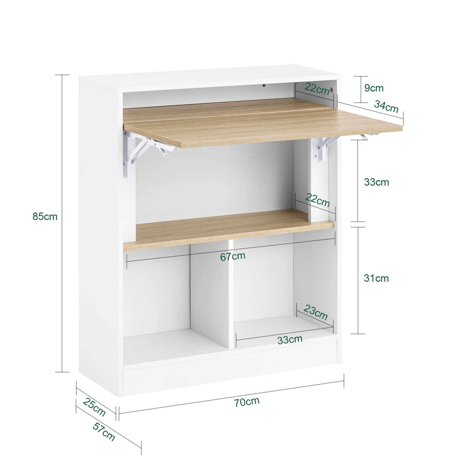 SoBuy FWT104-WN Compact Gaming Bureau met Opbergruimte & Opklapbaar Blad – Ruimtebesparend Computerbureau voor Slaapkamer & Home Office – Wit/Naturel 70×57×85 cm - Image 5