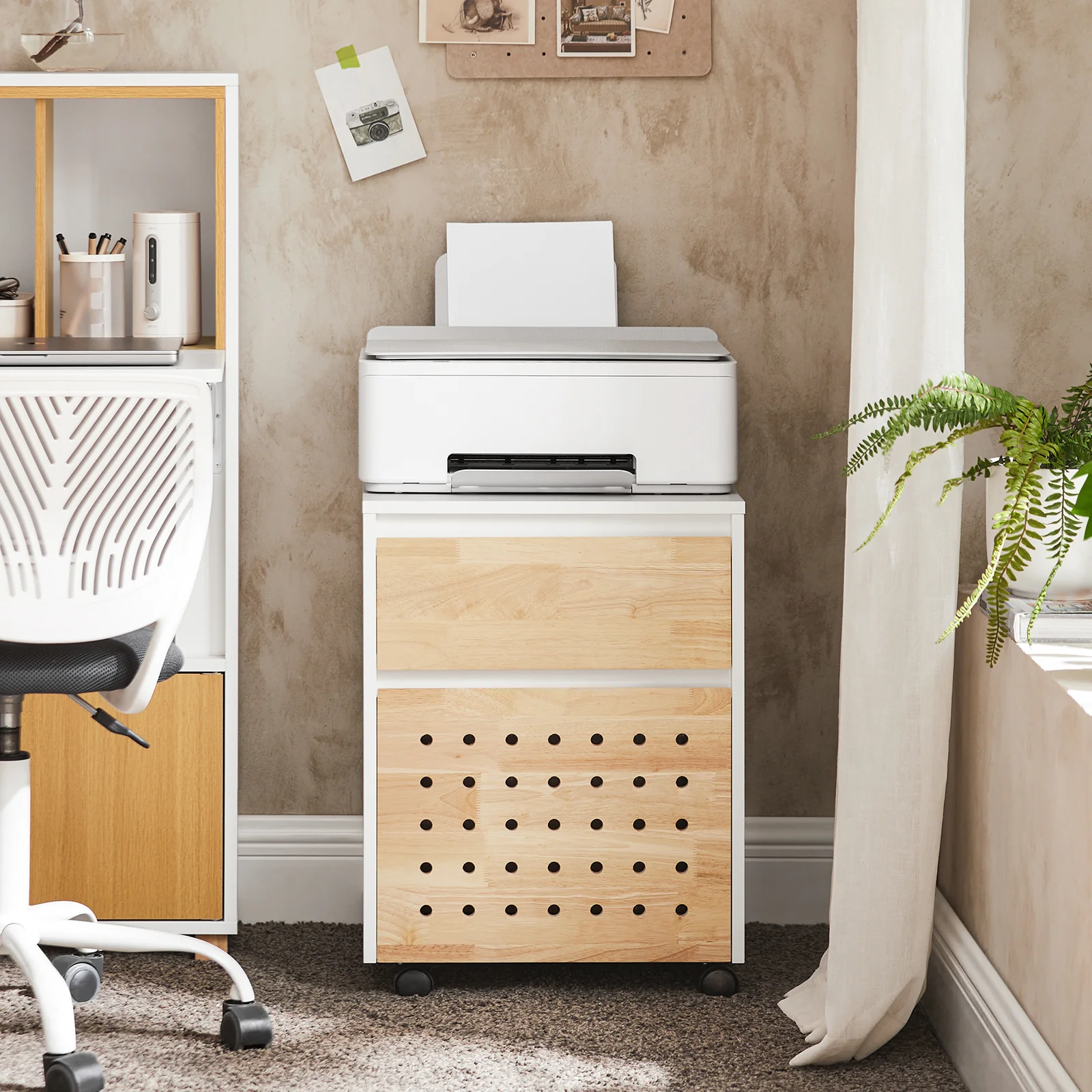 SoBuy ASK06-WN Bureaukast met wieltjes, bureau-organizer, opbergkast, kantoor, met laden, 45 x 45 x 59 cm, wit - Image 2