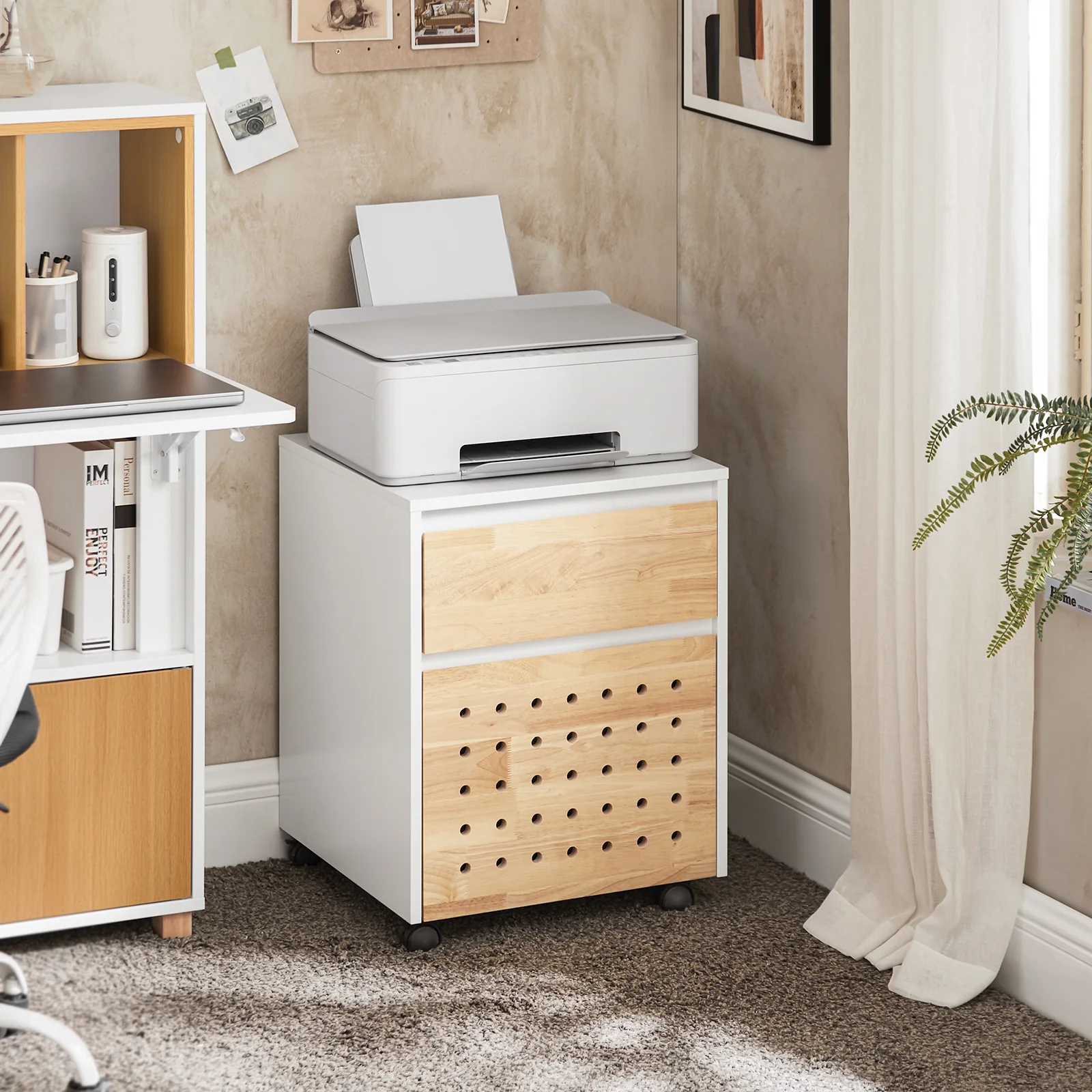 SoBuy ASK06-WN Bureaukast met wieltjes, bureau-organizer, opbergkast, kantoor, met laden, 45 x 45 x 59 cm, wit - Image 3