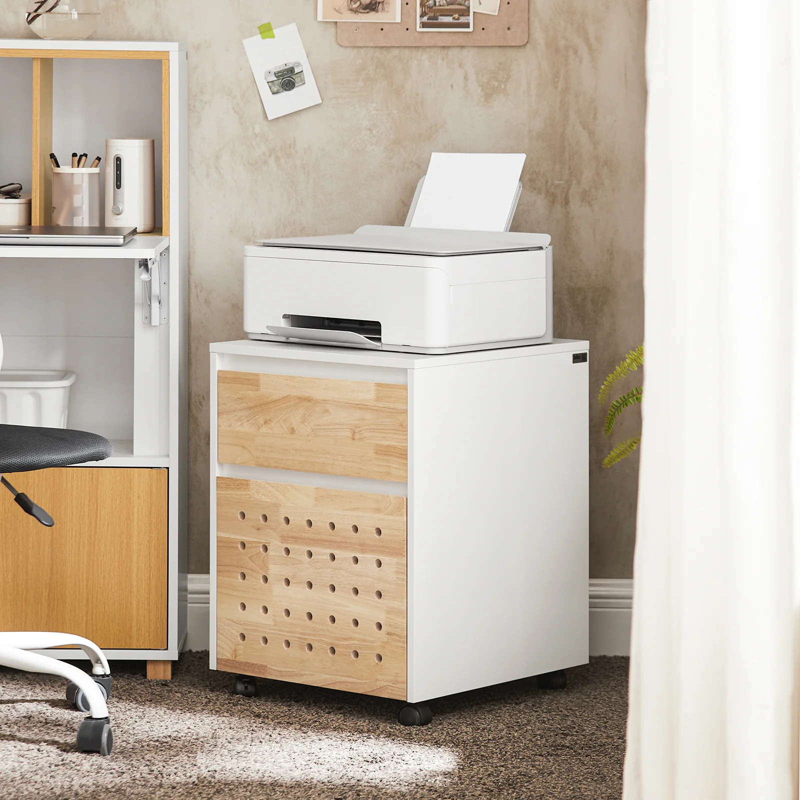 SoBuy ASK06-WN Bureaukast met wieltjes, bureau-organizer, opbergkast, kantoor, met laden, 45 x 45 x 59 cm, wit - Image 4
