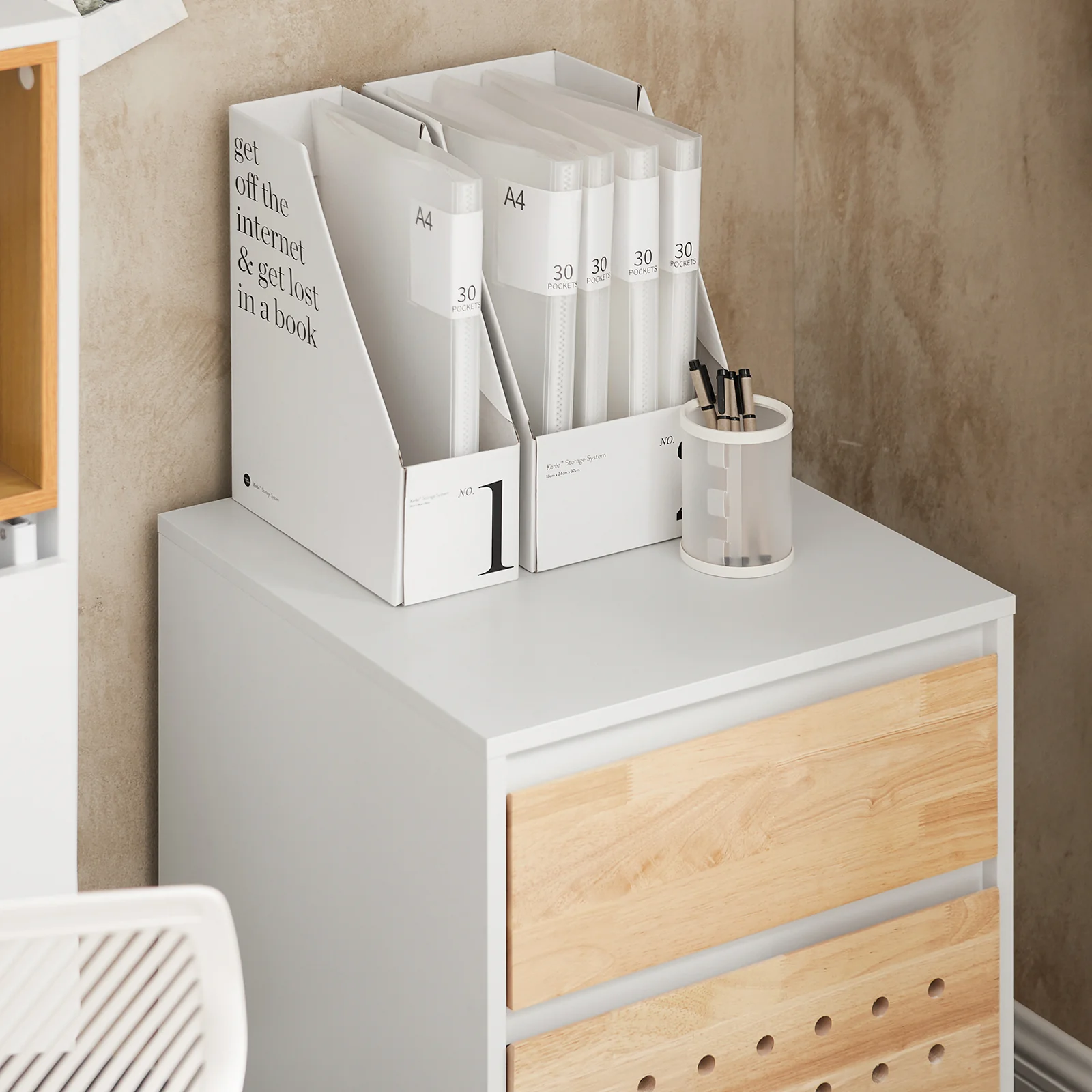 SoBuy ASK06-WN Bureaukast met wieltjes, bureau-organizer, opbergkast, kantoor, met laden, 45 x 45 x 59 cm, wit - Image 8