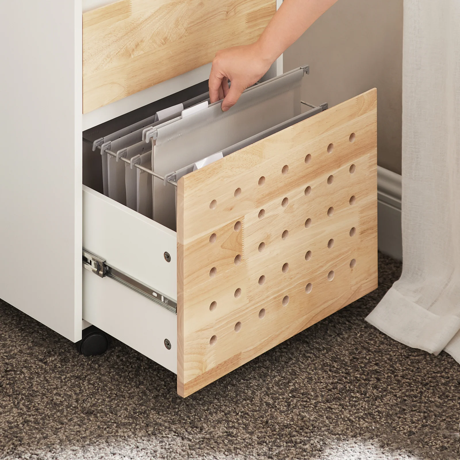 SoBuy ASK06-WN Bureaukast met wieltjes, bureau-organizer, opbergkast, kantoor, met laden, 45 x 45 x 59 cm, wit - Image 9