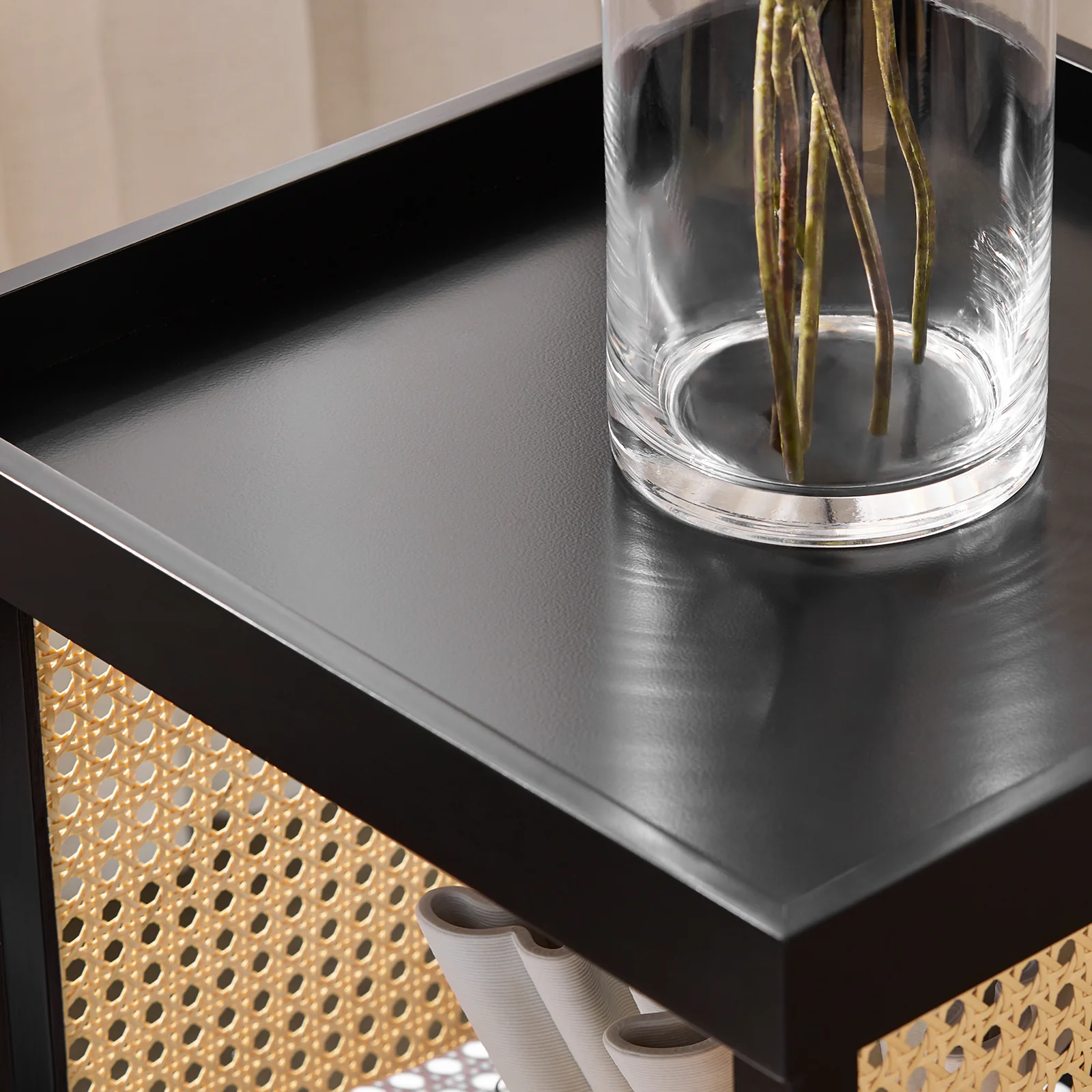 SoBuy HFBT03-SCH Design bijzettafel, vierkante salontafel, bankpunt, nachtkastje met open vak, frame van bamboe, zwart en geel - Image 7