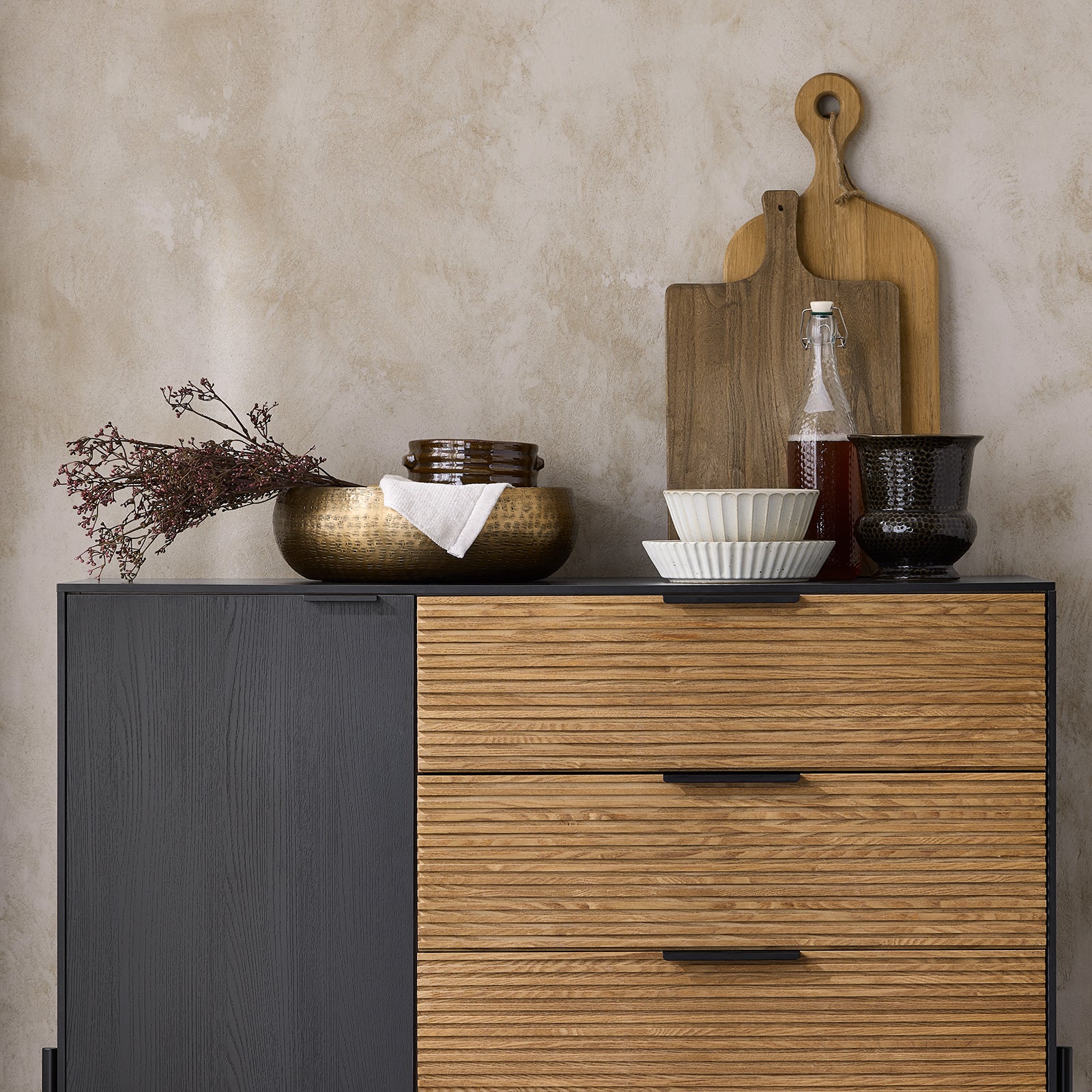 SoBuy HFSB02-SCH Lage dressoir, commode opbergkast, dressoir voor keuken, eetkamer, woonkamer, entree, met kast, 1 deur en 3 laden - Image 12