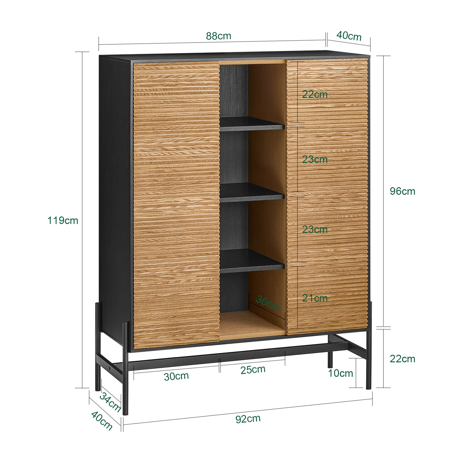 SoBuy HFSB04-SCH Dressoir, opbergkast, zijkast, opbergkast voor keuken, eetkamer, woonkamer, 2 deuren, 4 vakken, natuurlijk zwart - Image 5