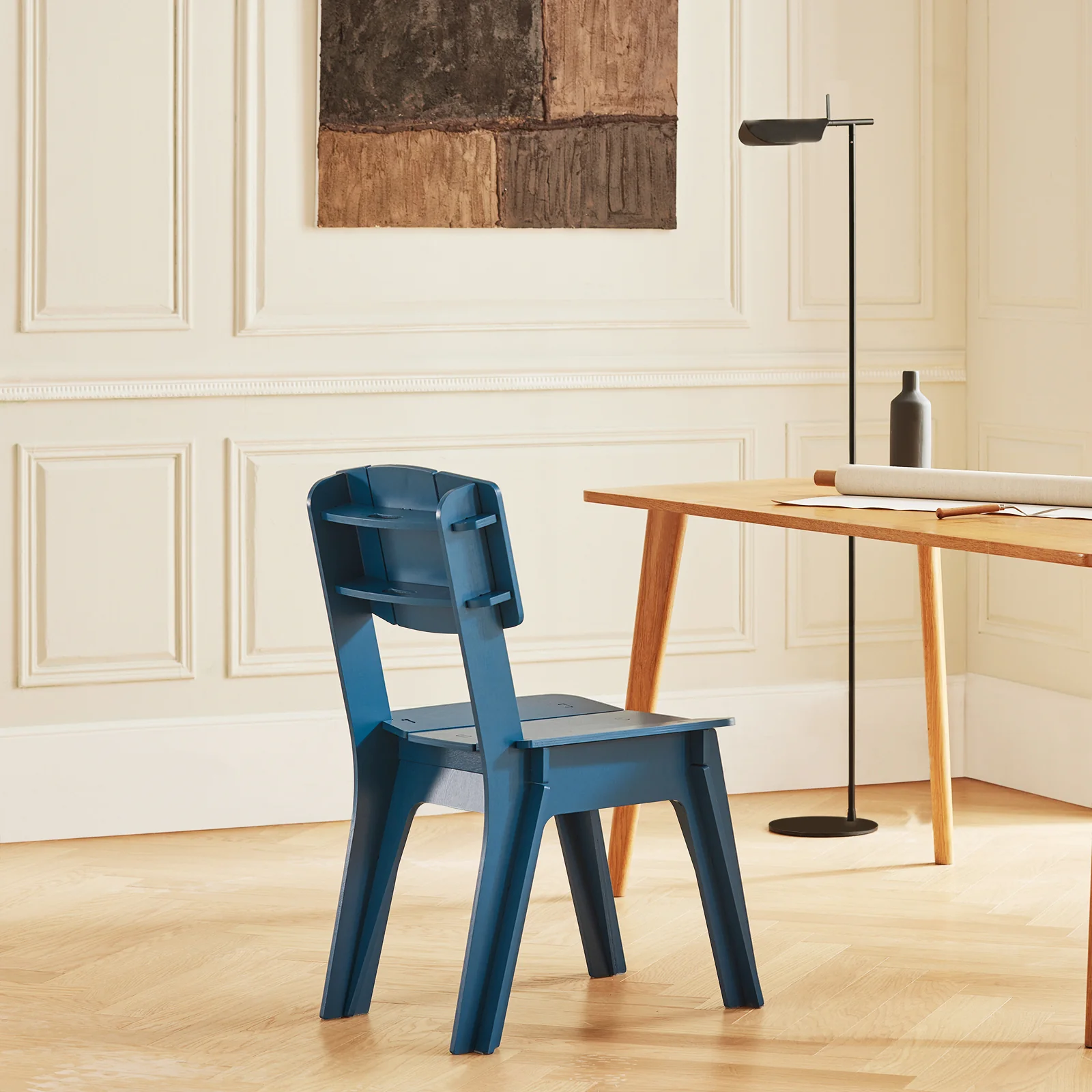 SoBuy HFST01-B Designstoel, Eetkamerstoel, Bureaustoel, Comfortabele Ergonomische, met Rugleuning, Zithoogte 41 cm, Structuur Pen-en-Gat, Hout, Blauw, 44,5x86x61 cm - Image 9