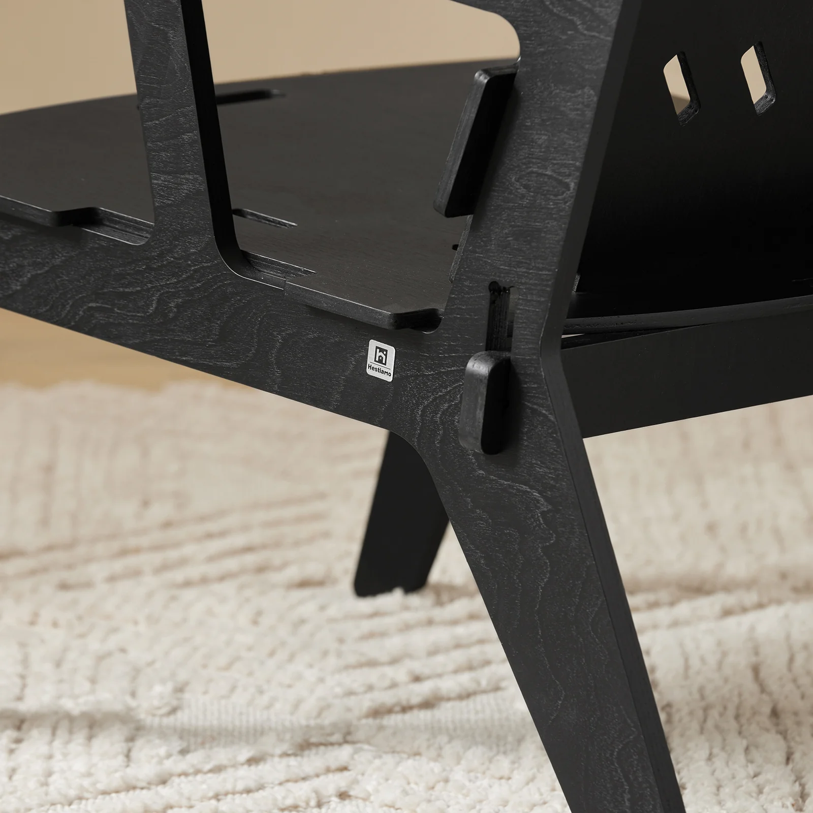 SoBuy HFST02-SCH Designstoel, Eetkamerstoel, Bureaustoel, Comfortabele Ergonomische, met Rugleuning, Zithoogte 35 cm, Structuur Pen-en-Gat, Hout, Zwart - Image 8