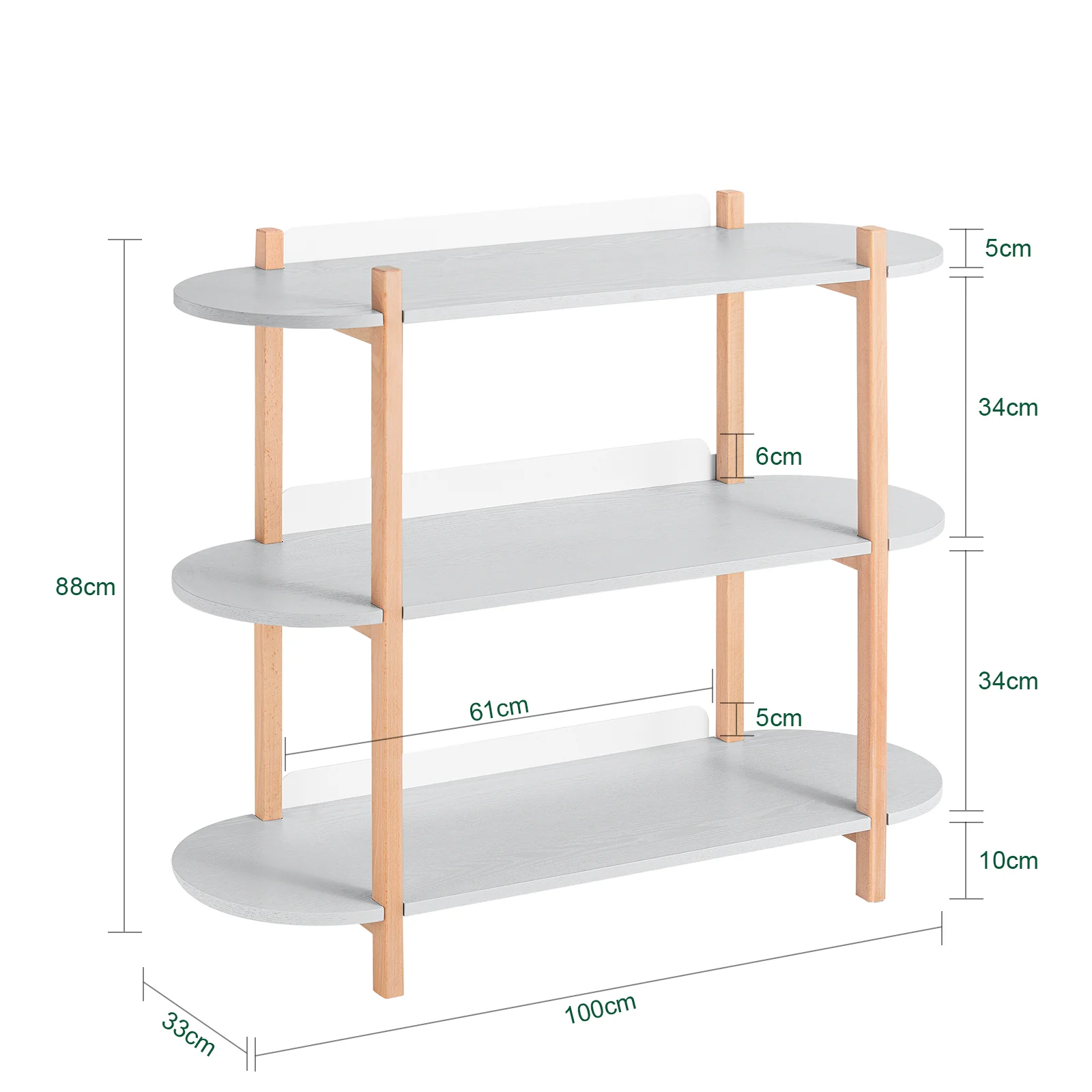 SoBuy HSTR01-H-HG Opbergplank met 3 Niveaus, Houten Plank op Poten met 3 Etages, Boekenkast, Entree Tafel, Console Tafel - Image 4