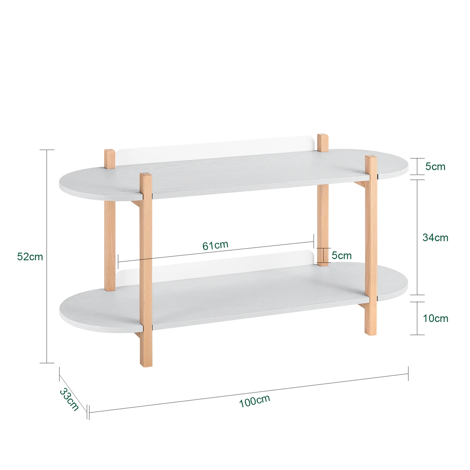 SoBuy HSTR01-HG Opbergplank, Boekenkast met 2 Niveaus, Houten Bijzettafel met 2 Etages, Plank op Poten, Console Tafel, Lage Bijzettafel - Image 4