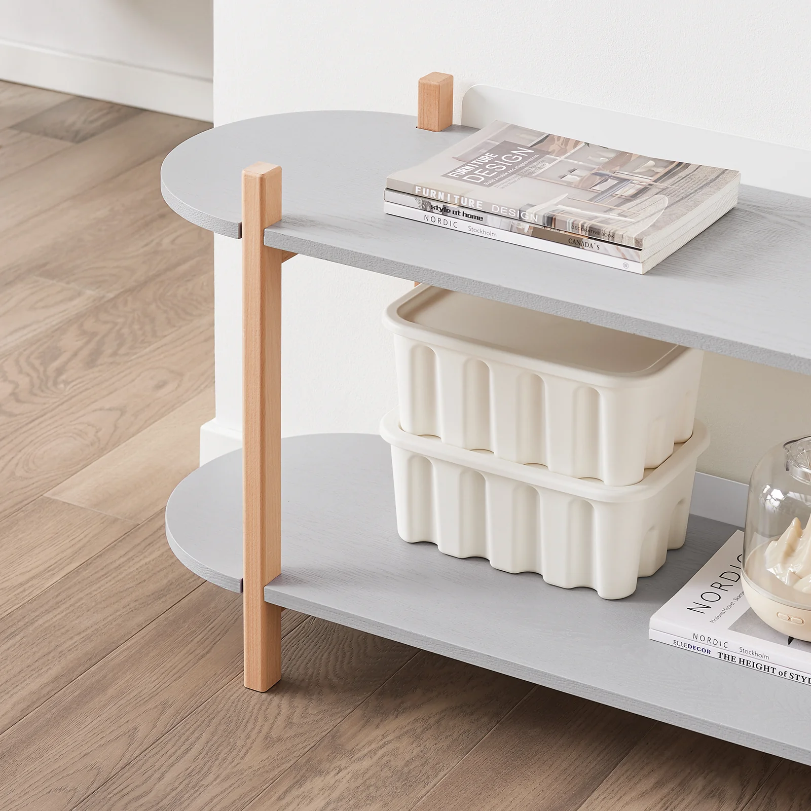 SoBuy HSTR01-HG Opbergplank, Boekenkast met 2 Niveaus, Houten Bijzettafel met 2 Etages, Plank op Poten, Console Tafel, Lage Bijzettafel - Image 6