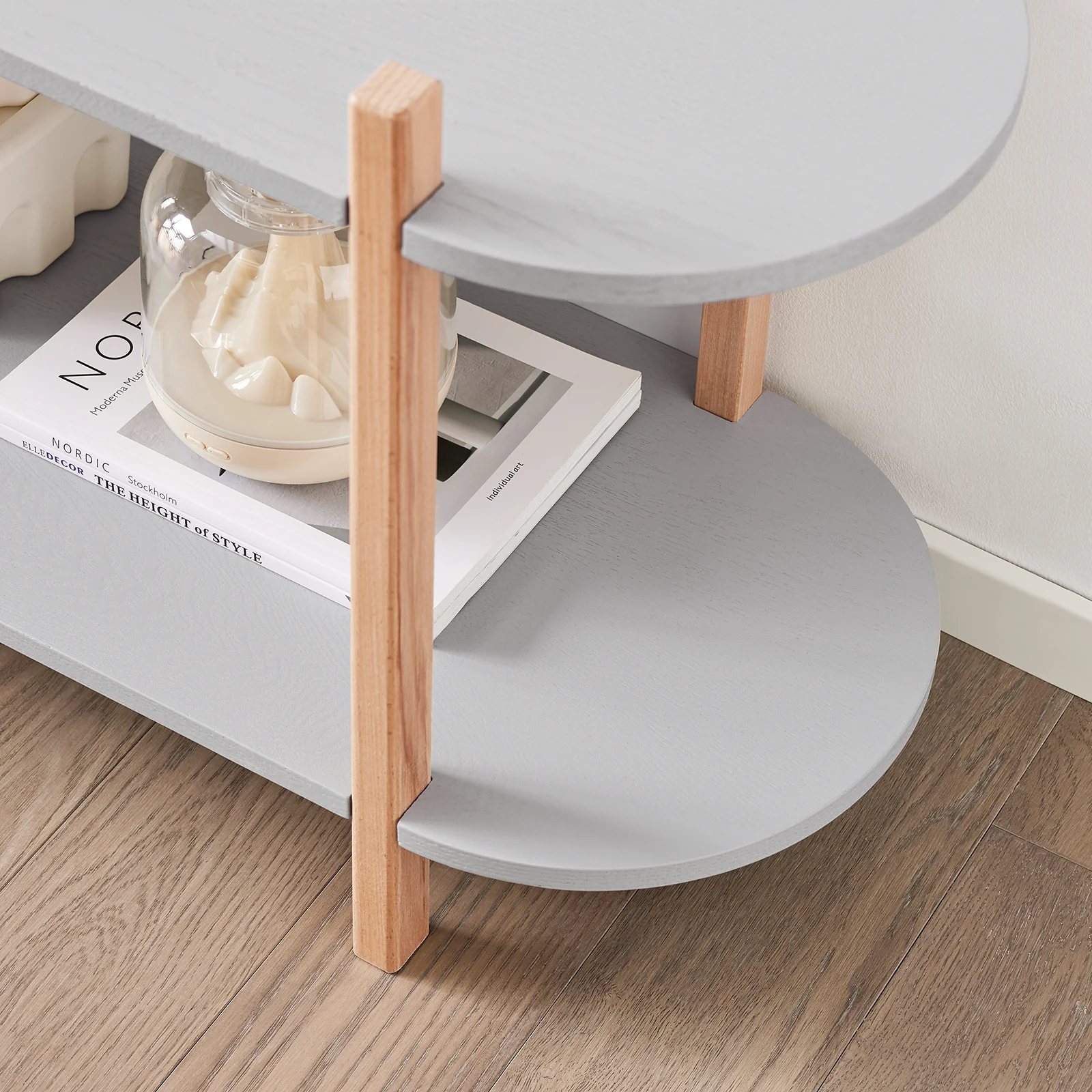 SoBuy HSTR01-HG Opbergplank, Boekenkast met 2 Niveaus, Houten Bijzettafel met 2 Etages, Plank op Poten, Console Tafel, Lage Bijzettafel - Image 7