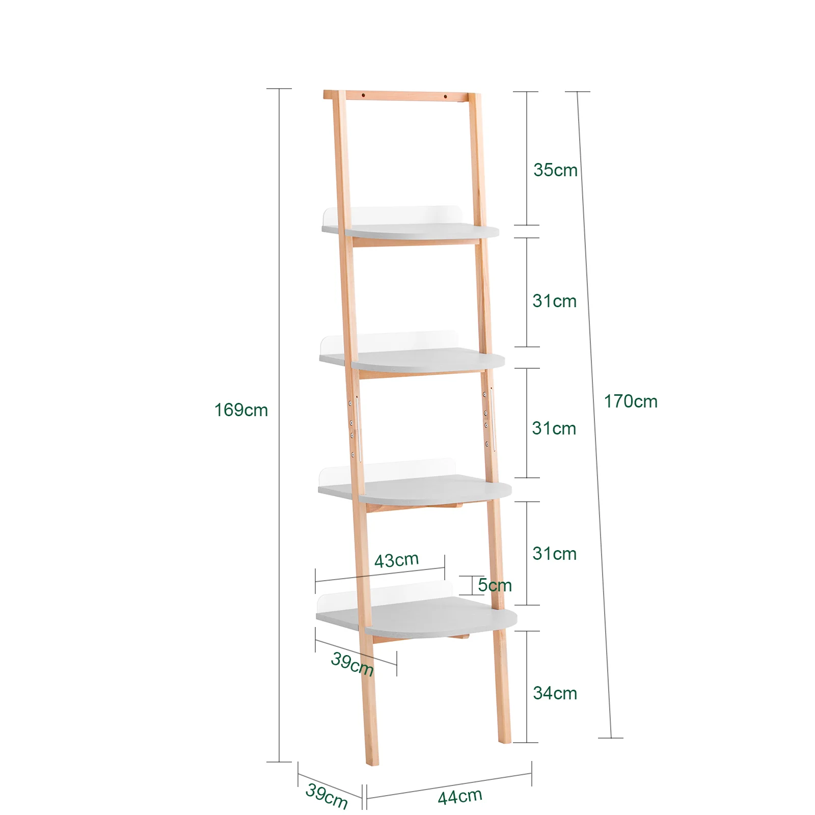 SoBuy HSTR02-K-HG Ladderrek, boekenkast met 4 niveaus, opbergrek, opbergkast op poten, wandboekenkast - Image 4