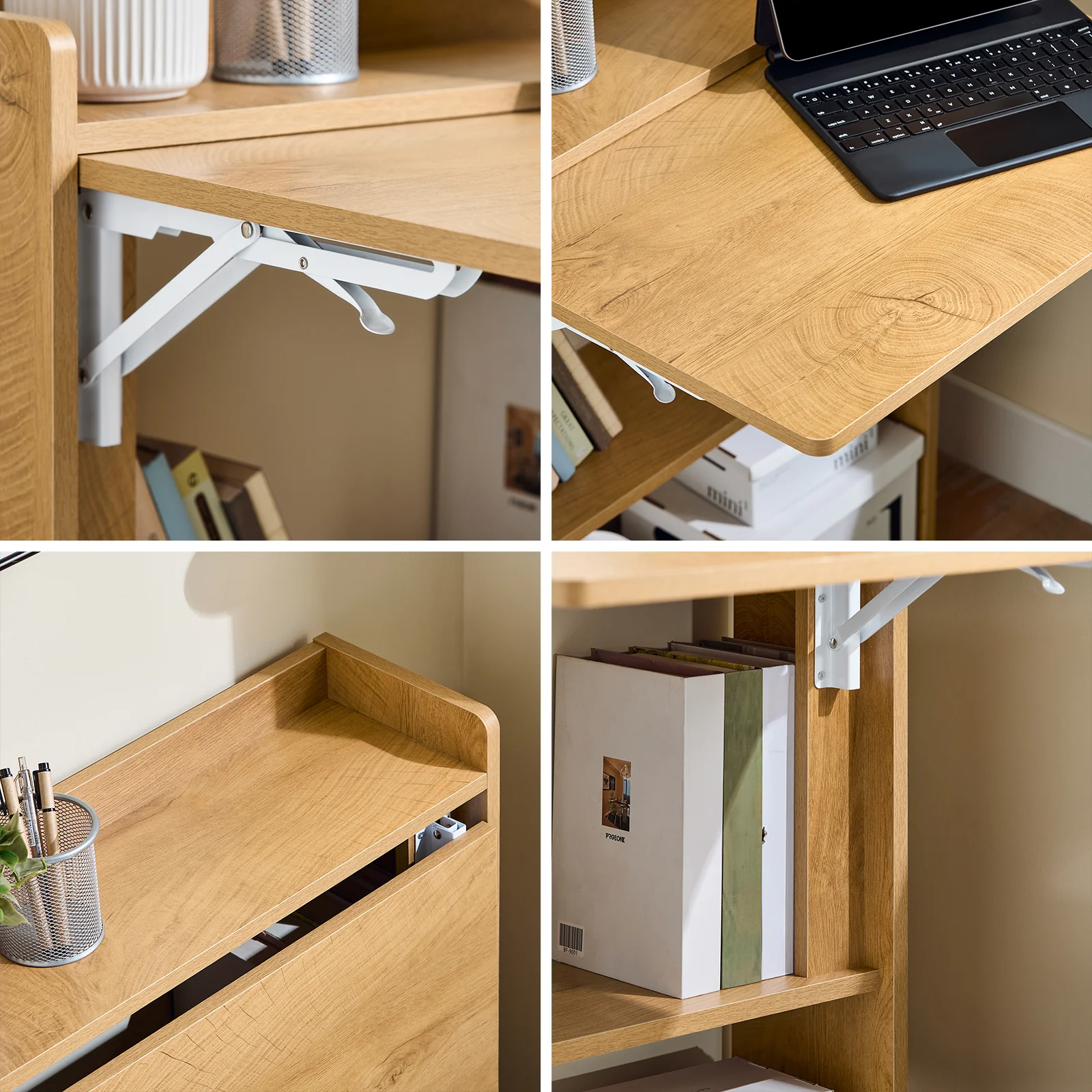 SoBuy FWT92-N Inklapbaar Bureau – Multifunctionele Laptoptafel met Opbergrekken, Thuiswerktafel, Bureau voor Thuis of Kantoor, 63x58x82cm - Image 9