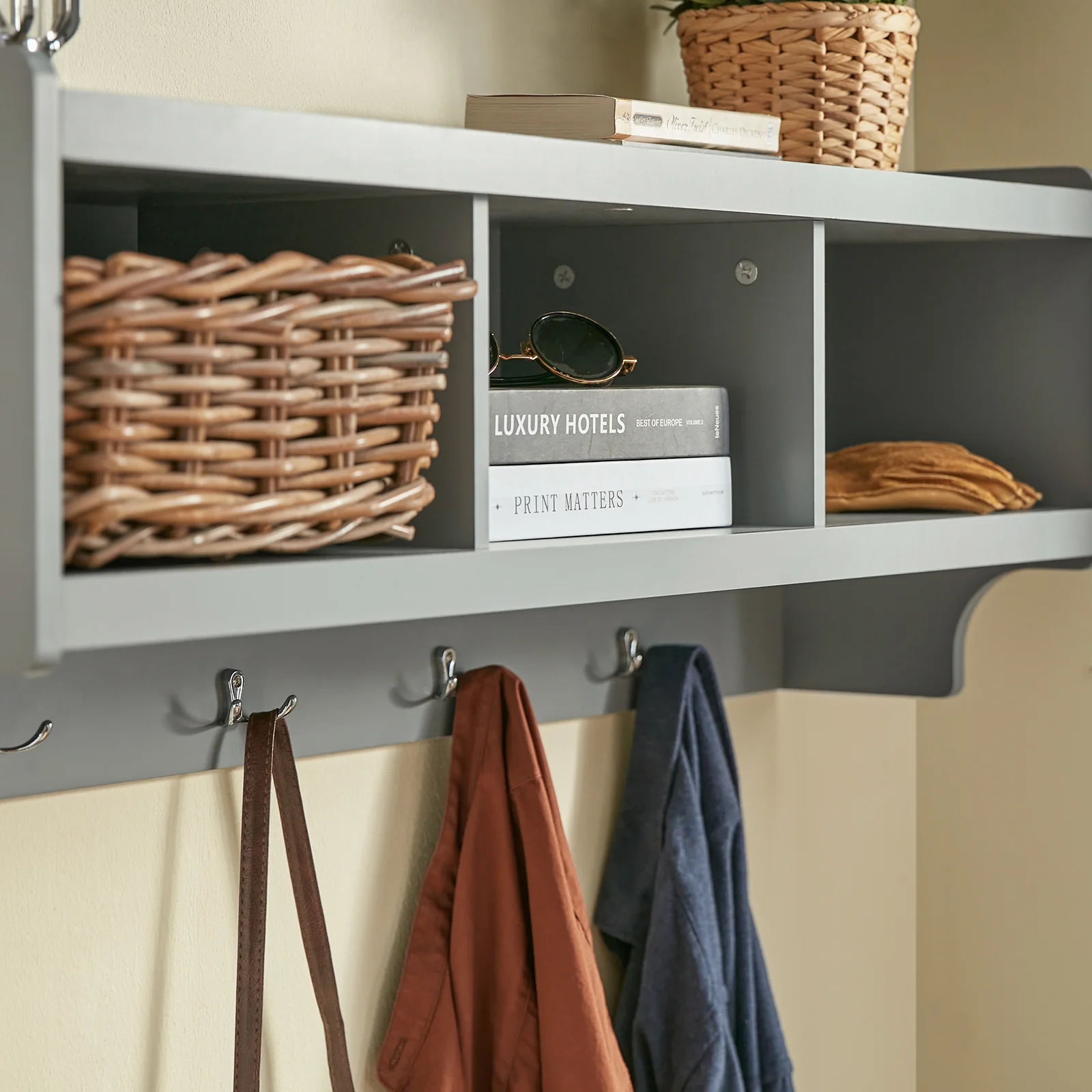 SoBuy FHK28-HG Kapstokken - Wandkapstok - Muur/Wand Kapstok - Wandplank Garderobe met 3 Compartimenten en 4 Dubbele Haken - Image 14