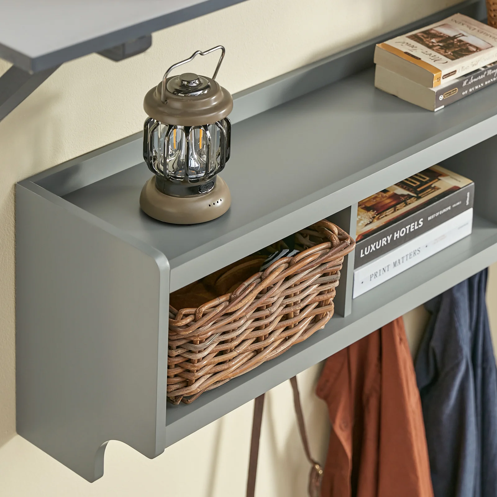SoBuy FHK28-HG Kapstokken - Wandkapstok - Muur/Wand Kapstok - Wandplank Garderobe met 3 Compartimenten en 4 Dubbele Haken - Image 4