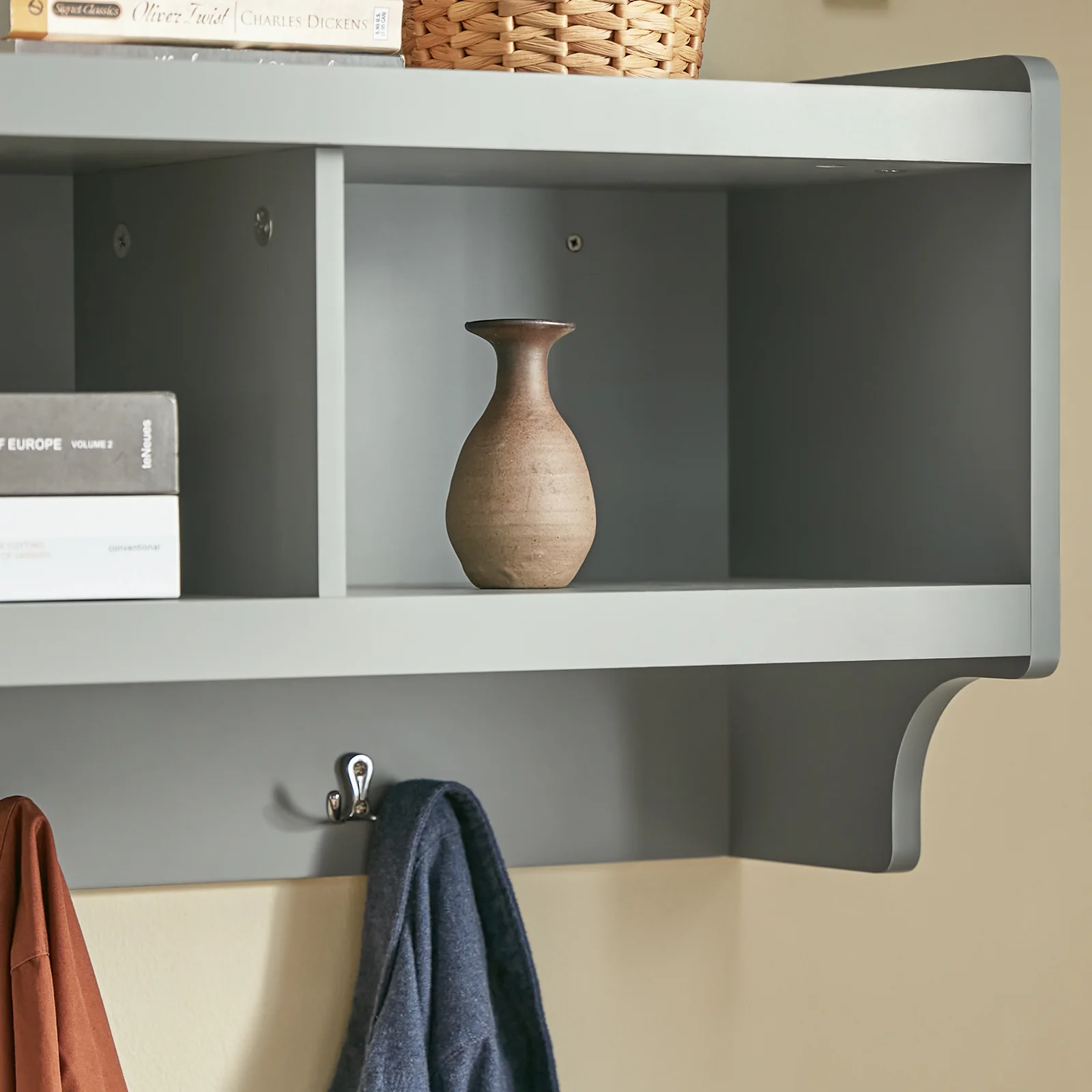 SoBuy FHK28-HG Kapstokken - Wandkapstok - Muur/Wand Kapstok - Wandplank Garderobe met 3 Compartimenten en 4 Dubbele Haken - Image 7