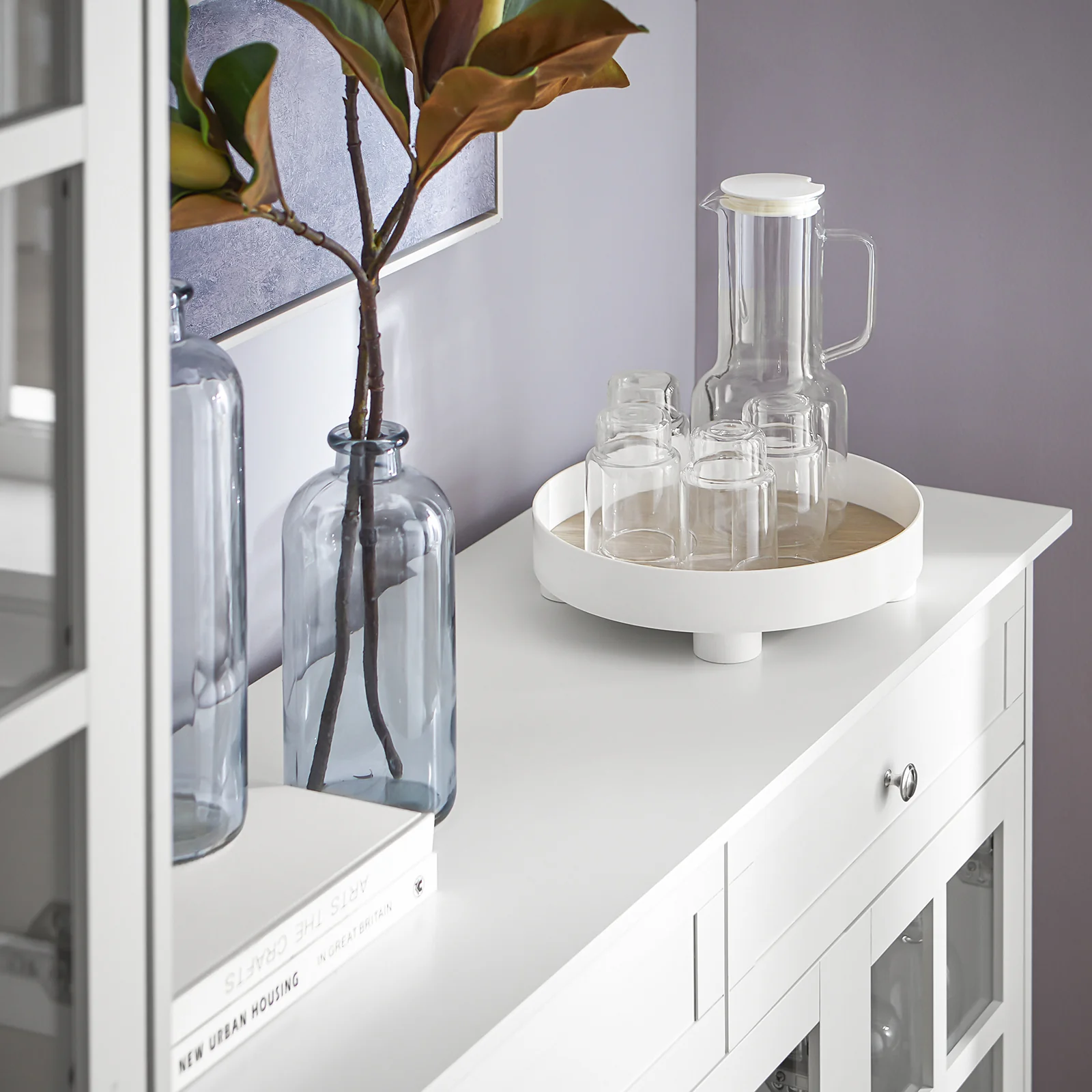 SoBuy FSB77-W Keukenkast, Dressoir, Buffet, Buffetkast, Keukeneiland, Keukenrek, Bijzetkast, Zijkant, 3 Glazen Deuren, 2 Laden - Image 8